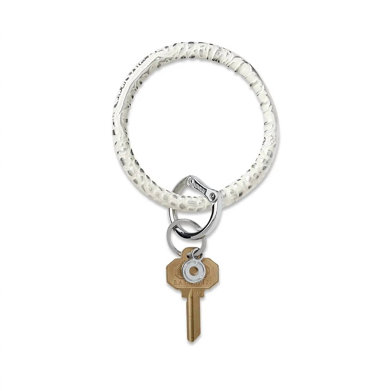 Leather Big O Key Ring In Quicksilver Croc-Embossed