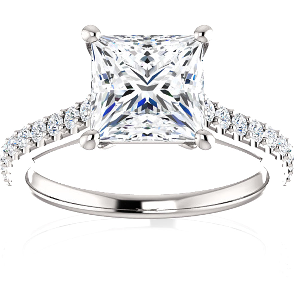 2 3/4 Ct Princess Cut Diamond Engagement Ring 14k White Gold