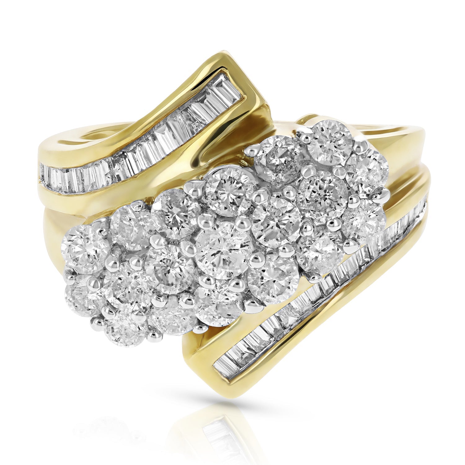 1.50 cttw Diamond Cluster Composite Cocktail Ring 14K Yellow Gold