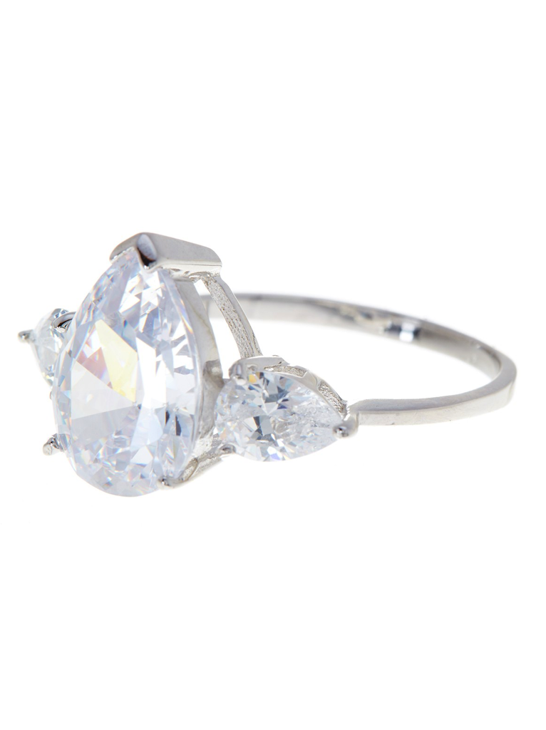 Sterling Silver Pear Cut CZ Diamond Ring