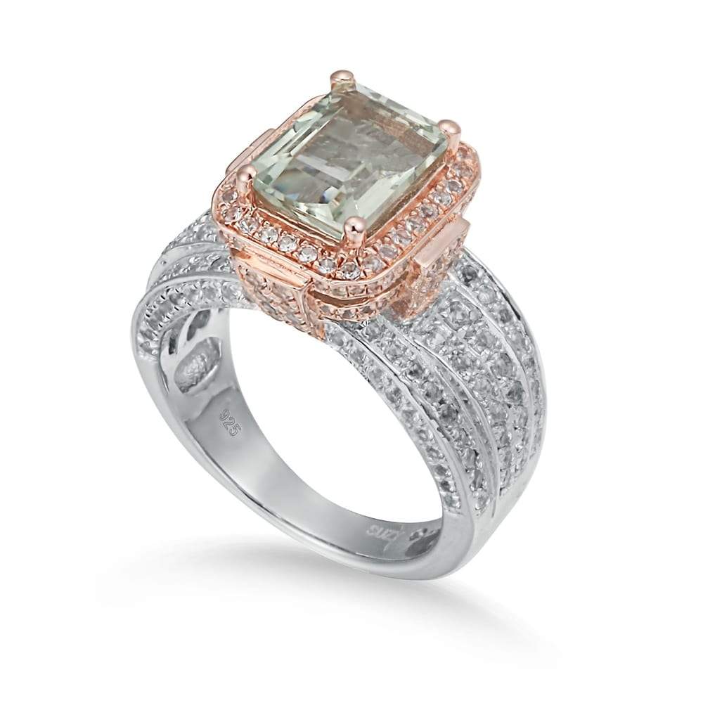Suzy Levian Two-Tone Sterling Silver 5.18 cttw Green Amethyst Ring
