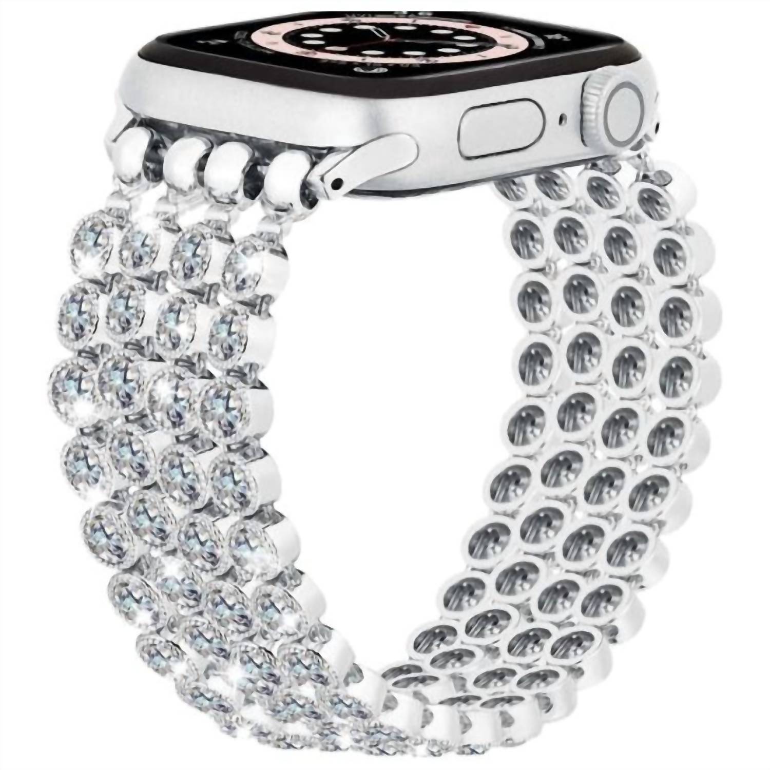Women's Rhinestone Beaded Apple Watch Band In Silver