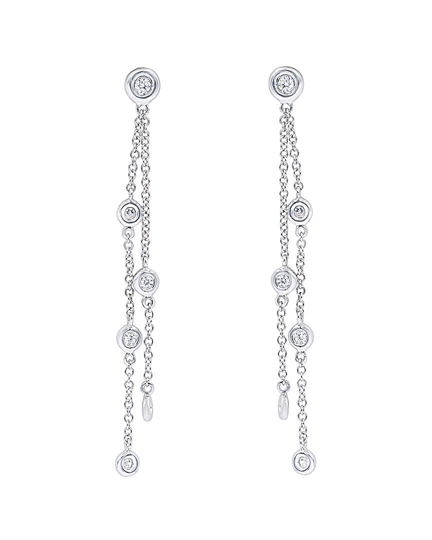 14K White Gold Three Row Bezel Set Hanging Earrings