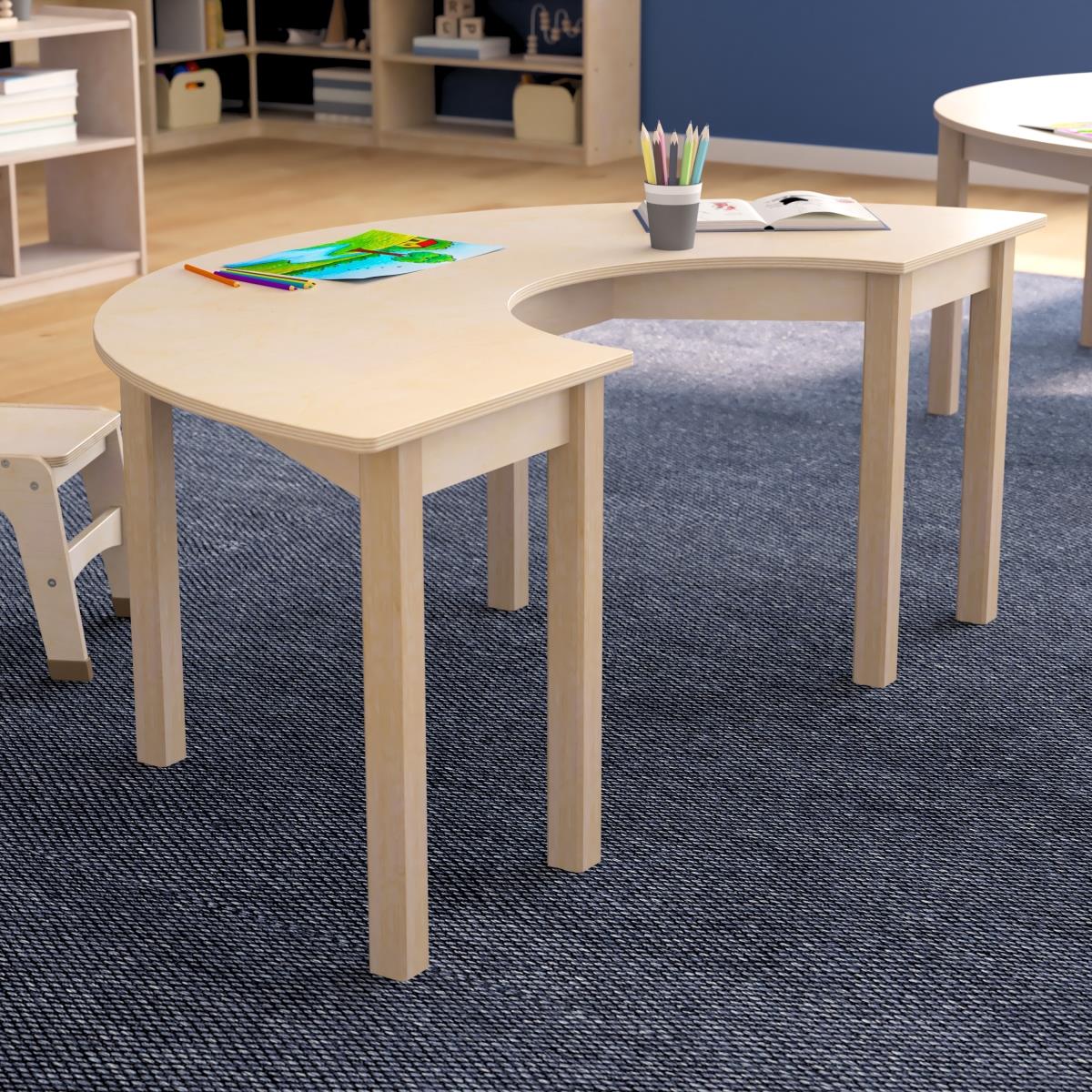 Flash Furniture  29.5 x 59 x 21 in. Bright Beginnings Commercial Grade Wooden Half Circle Preschool Classroom Activity Table, Beech