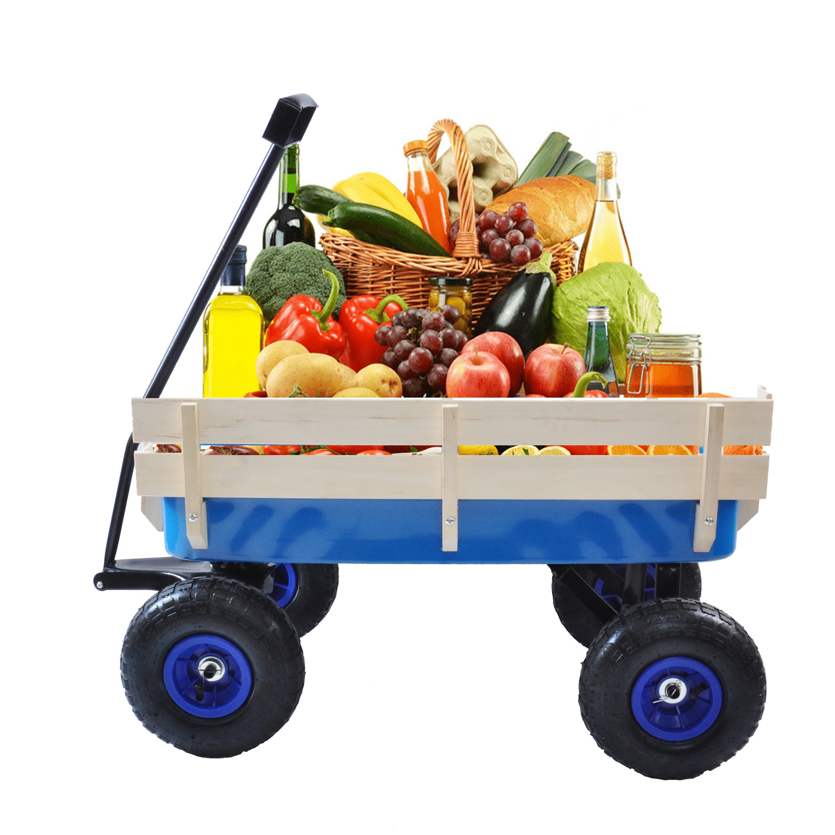 Streamdale Outdoor Wagon All Terrain Pulling with Wood Railing Air Tires