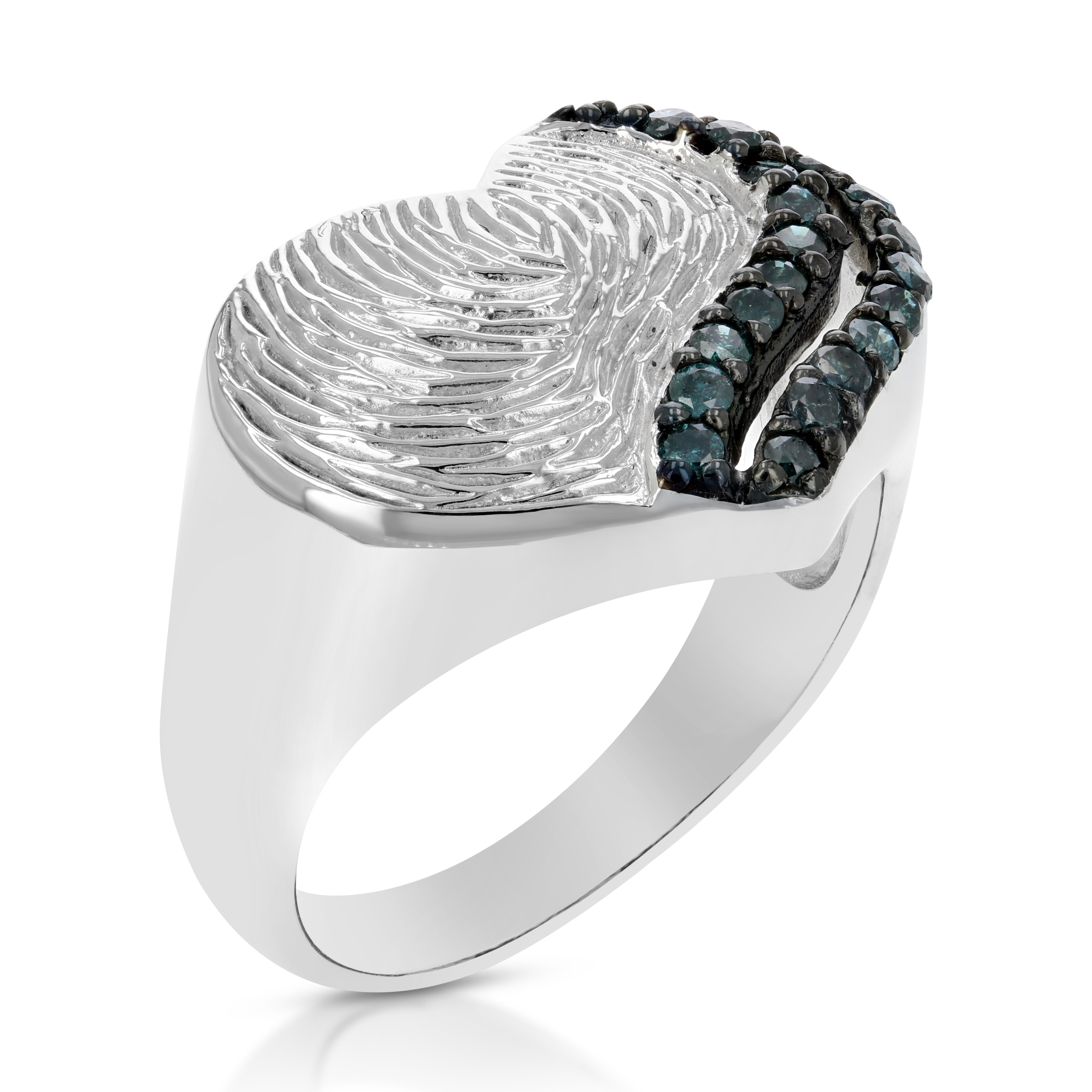 1/3 cttw Blue Diamond Heart Ring .925 Sterling Silver with Rhodium