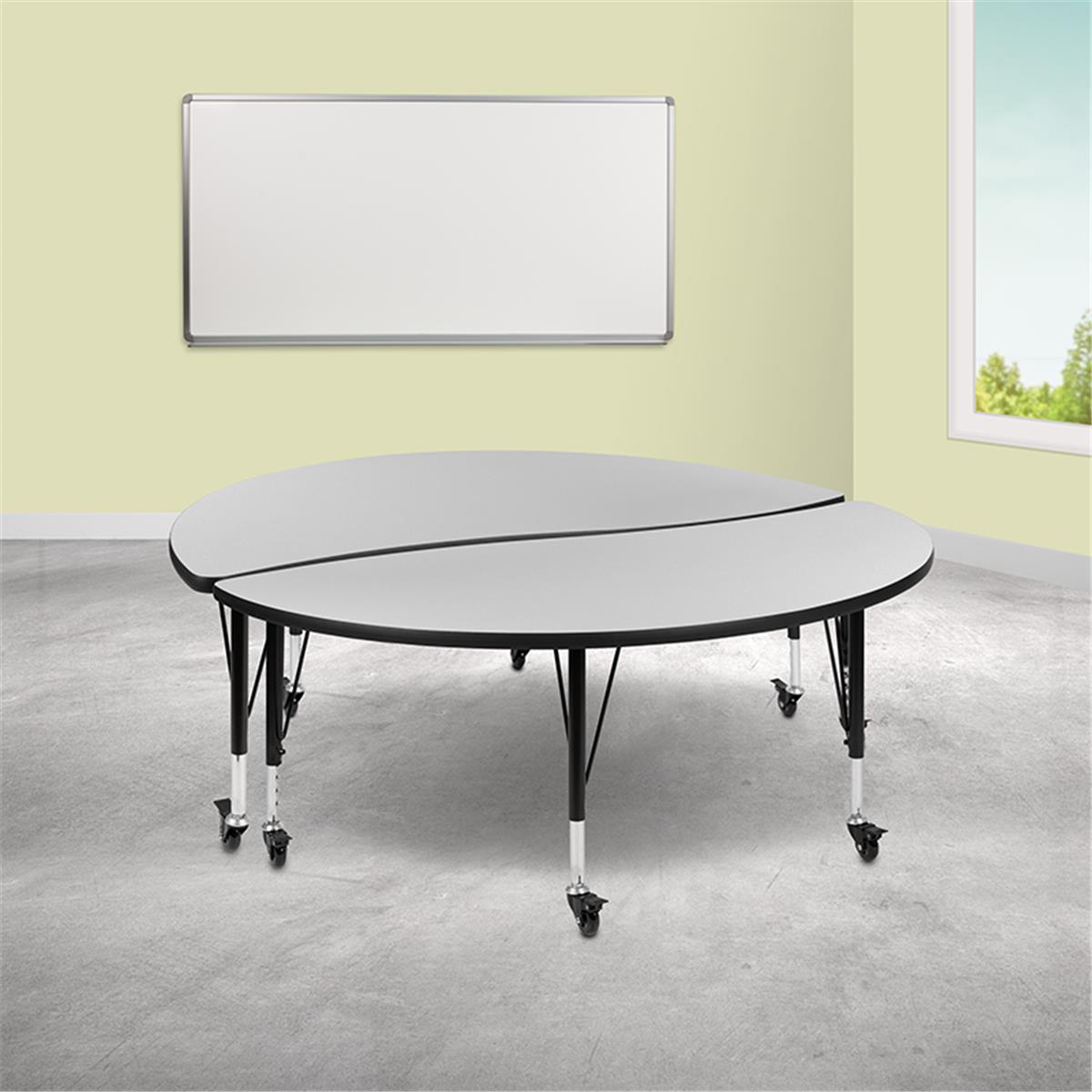 Flash Furniture  60 in. Mobile Circle Wave Flexible Thermal Laminate Kids Adjustable Activity Table Set, Gray - 2 Piece