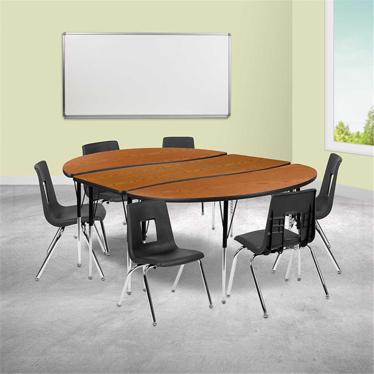 Flash Furniture  86 in. Oval Wave Flexible Laminate Activity Table Set with 16 in. Student Stack Chairs Oak & Black