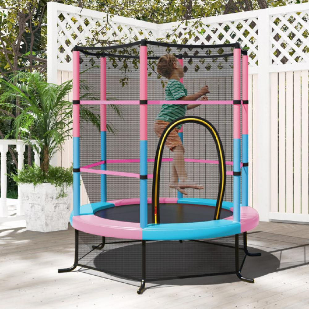 55 Inch Kids Recreational Trampoline Bouncing Jumping Mat with Enclosure Net-Pink