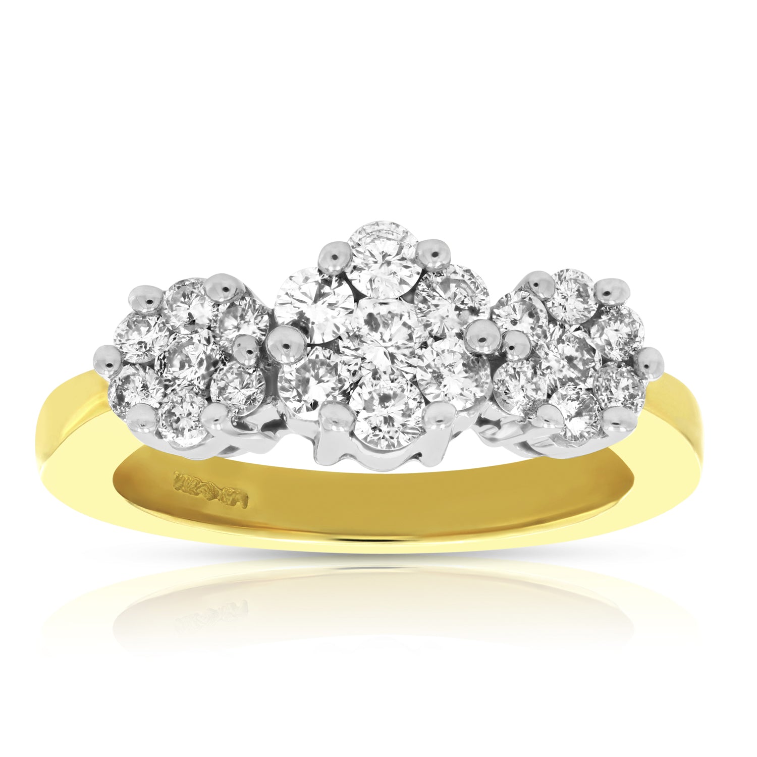 1 cttw Diamond 3 Stone Composite Engagement Ring 14K Yellow Gold Bridal