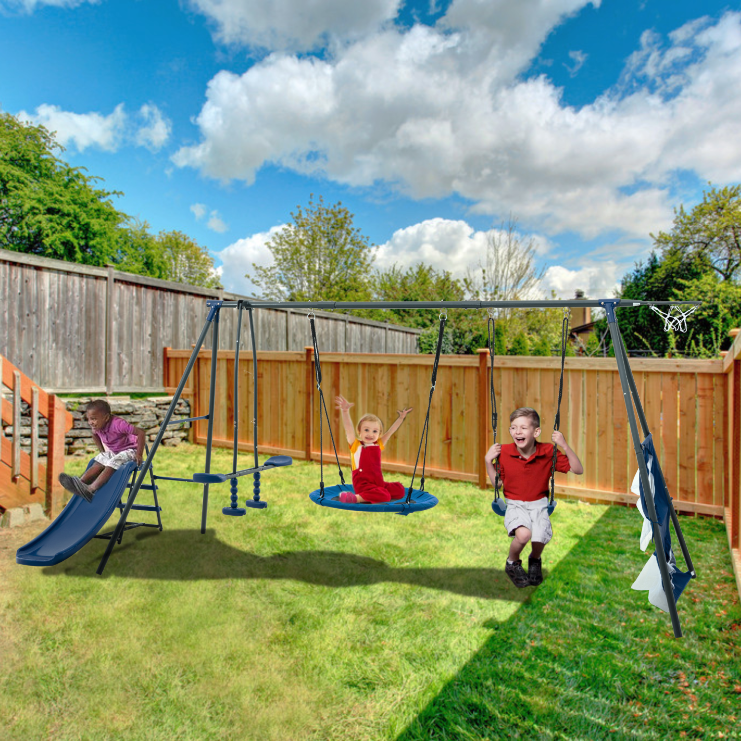 Streamdale Thrilling Saucer Swingset with Slide