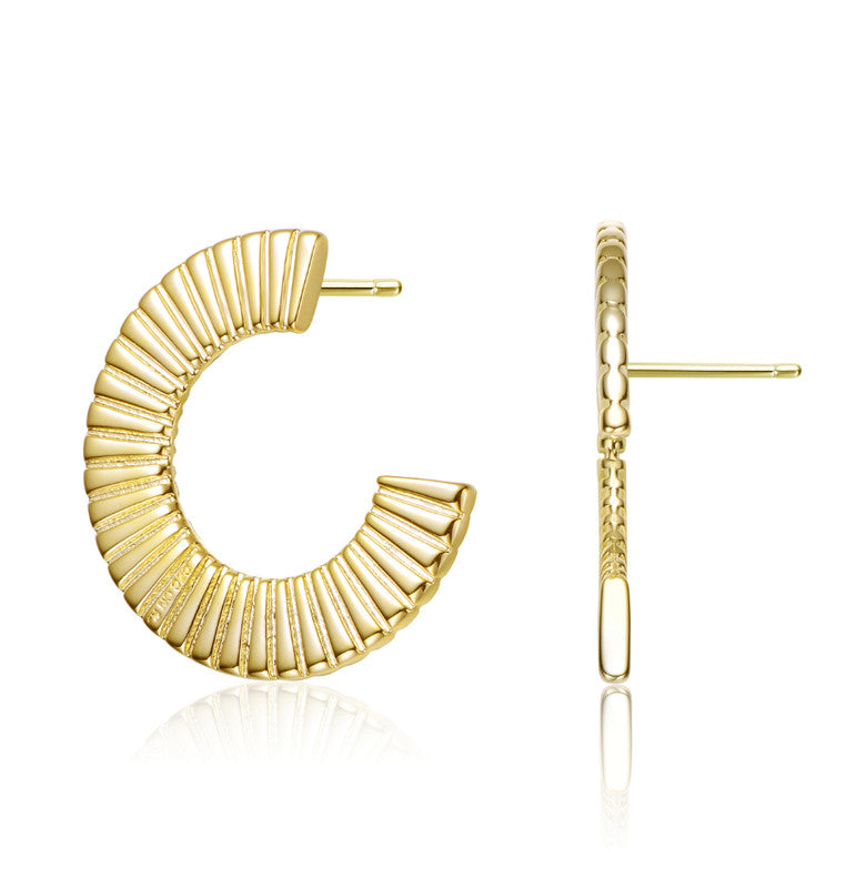 Rachel Glauber 14k Gold Plated Ribbed Open Circle Drop Earrings