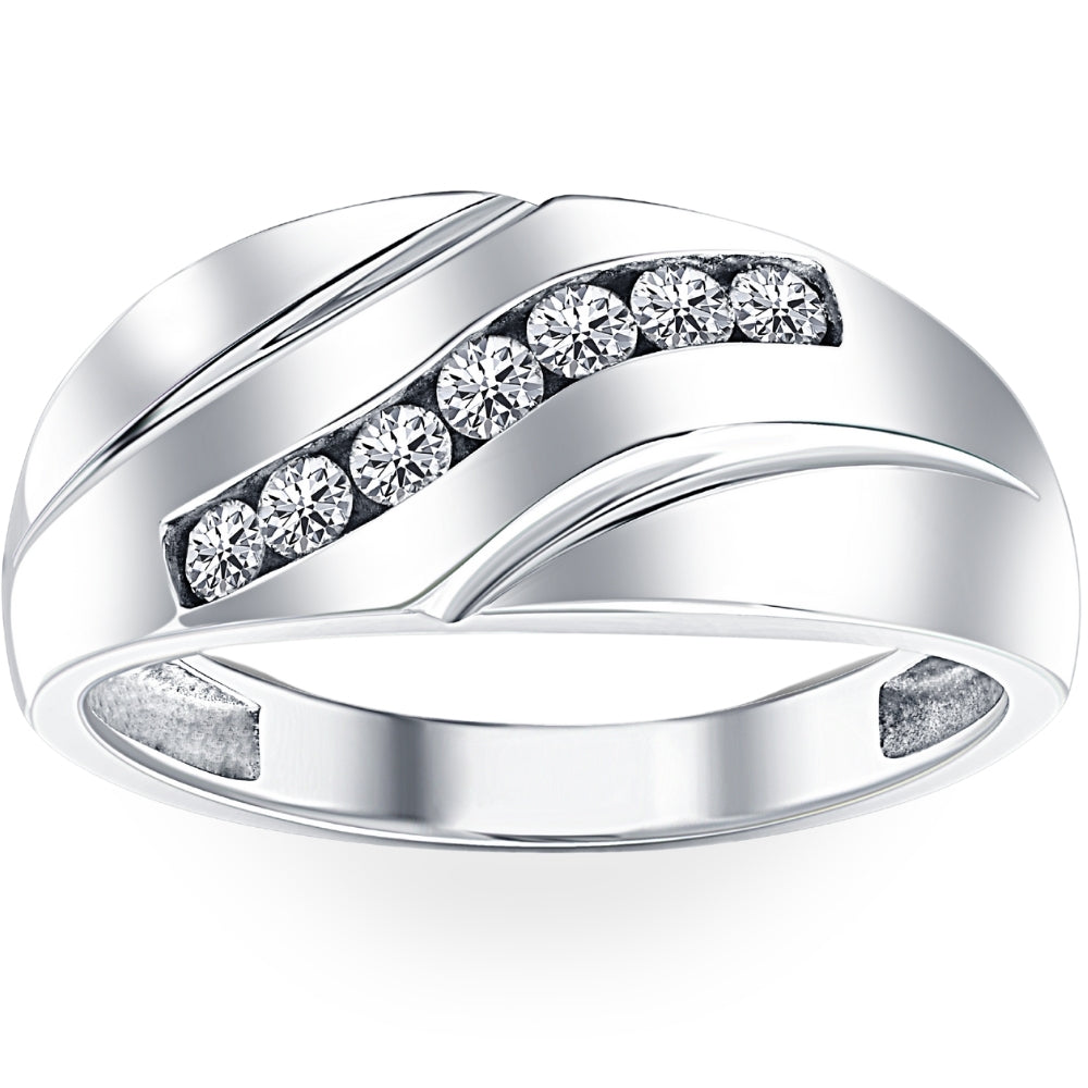 Mens 1/3ct Diamond Wedding Ring 10k White Gold Anniversary Band
