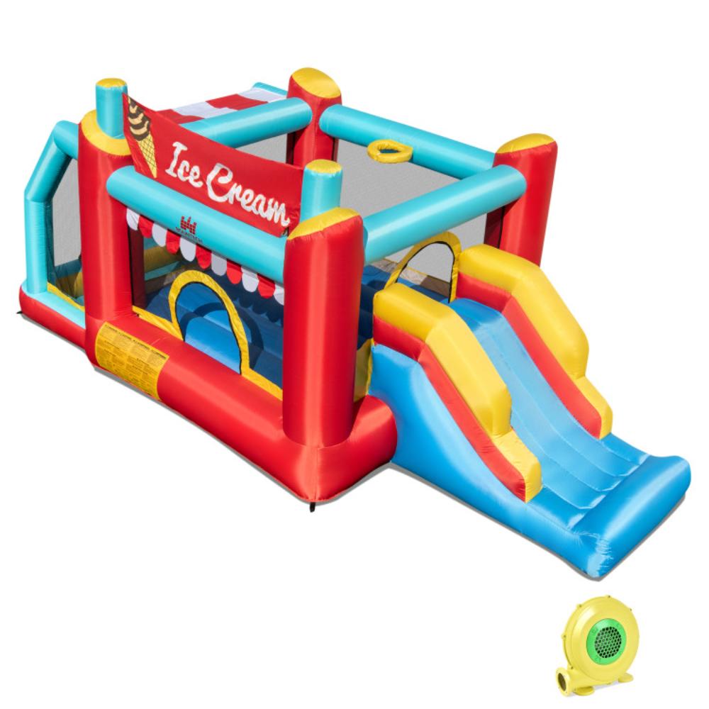 Hivvago 5-in-1 Ice Cream Inflatable Bounce House with Ball Pit and Slide with 480W Blower