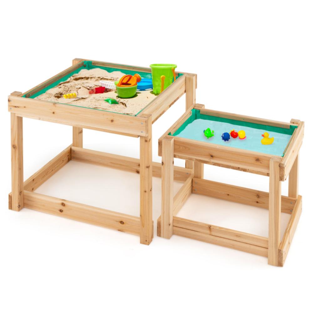 Hivvago Wooden Sand and Water Tables with Protective Cover for Kids-Natural