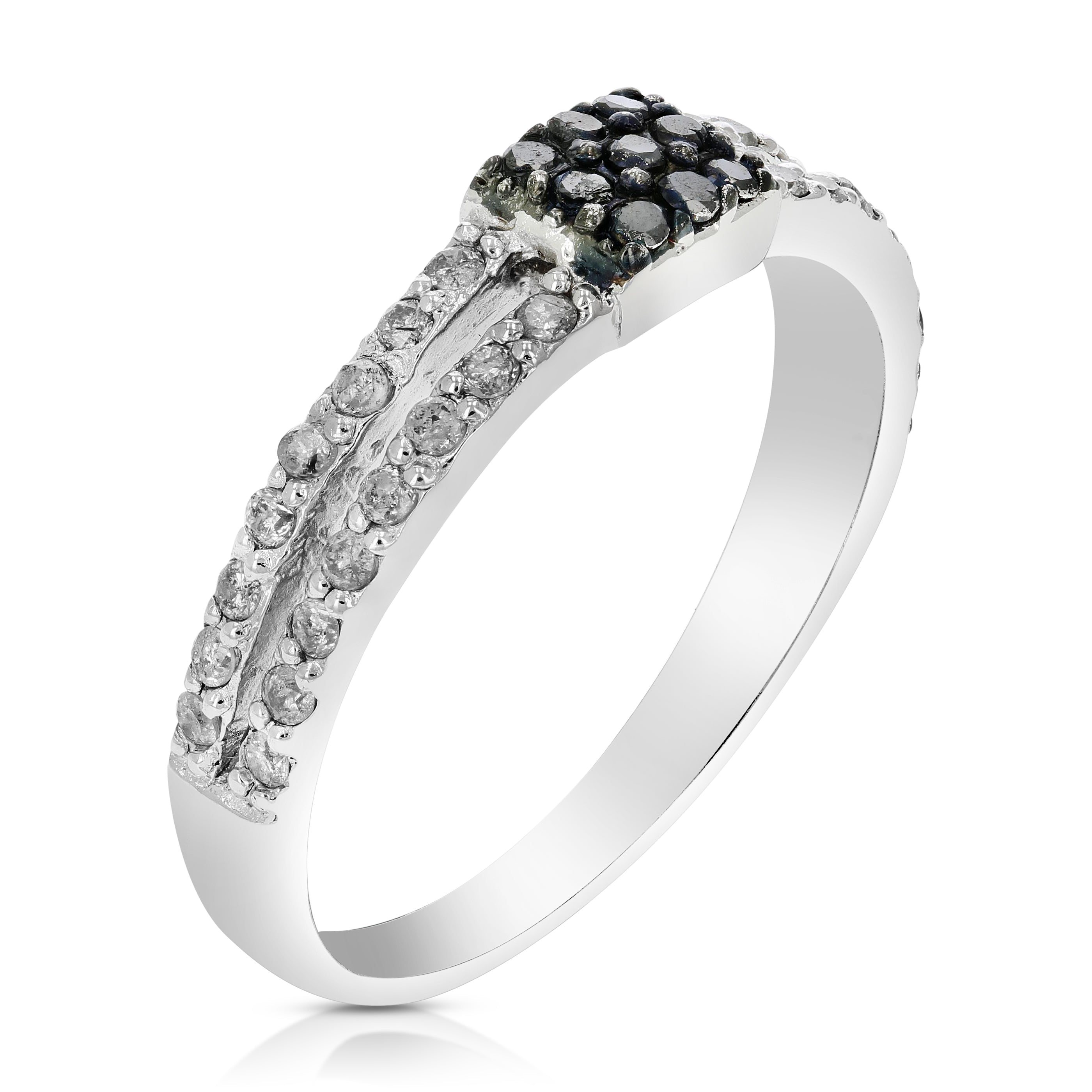 2/5 cttw Black and White Diamond Ring .925 Sterling Silver with Rhodium