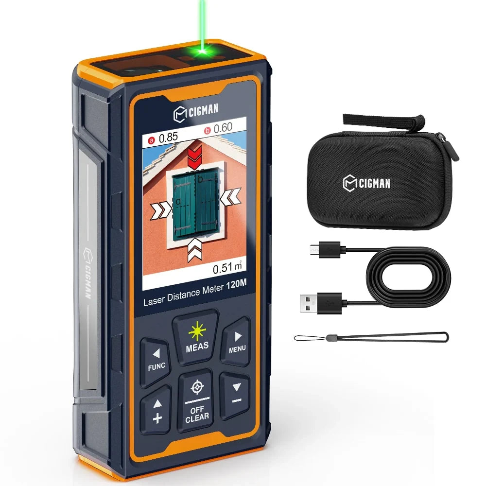Laser Distance Measure 120M 393Ft Digital Pointfinder 4X Zoom P2P Technology IP68 Waterproof Wireless Charging 2.4" IPS Display