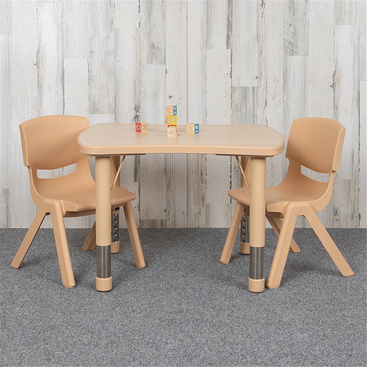 Flash Furniture  21.875 x 26.625 in. Rectangular Plastic Height Adjustable Activity Table Set with 2 Chairs, Natural Color
