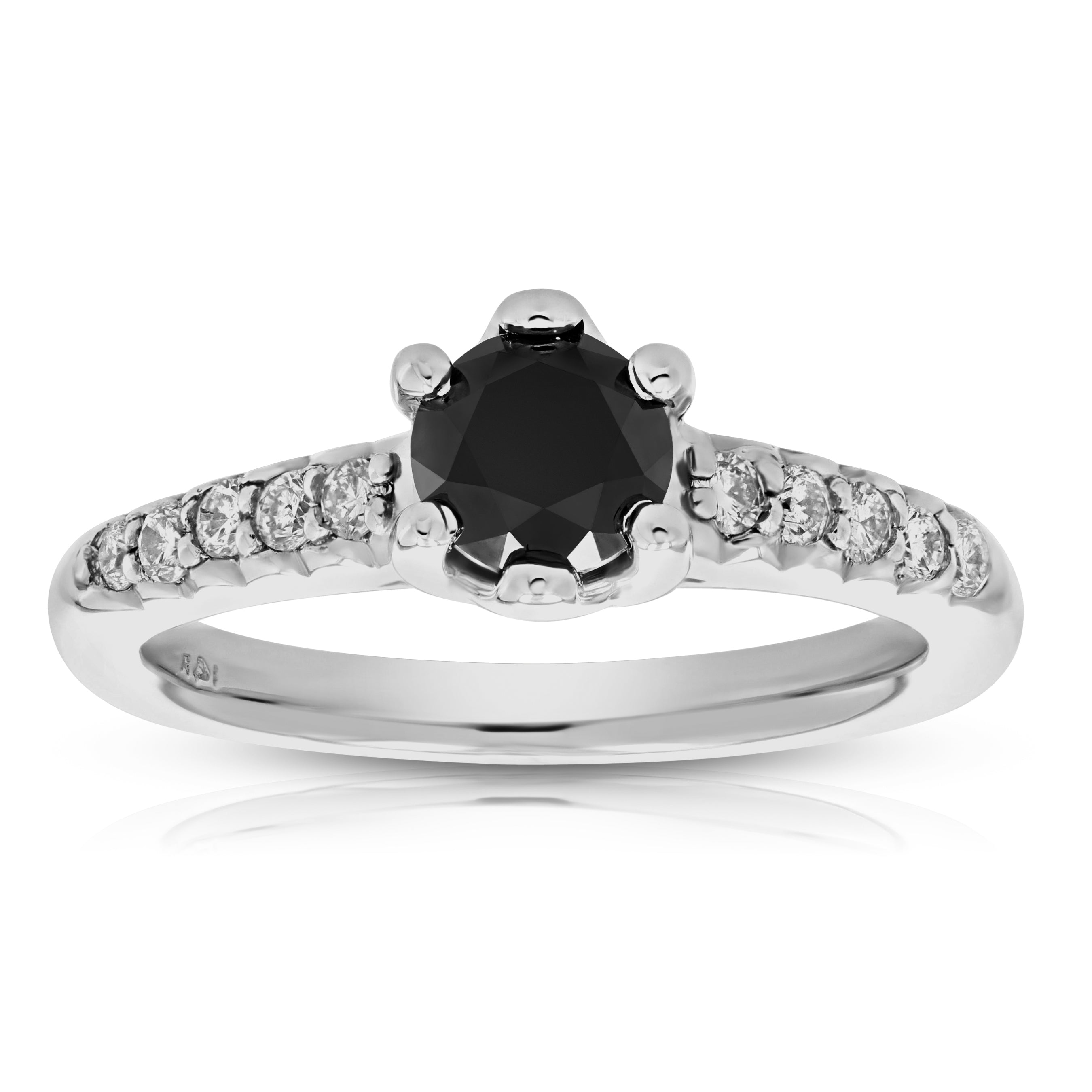 1.15 cttw Black and White Diamond Engagement Ring 14K White Gold Bridal