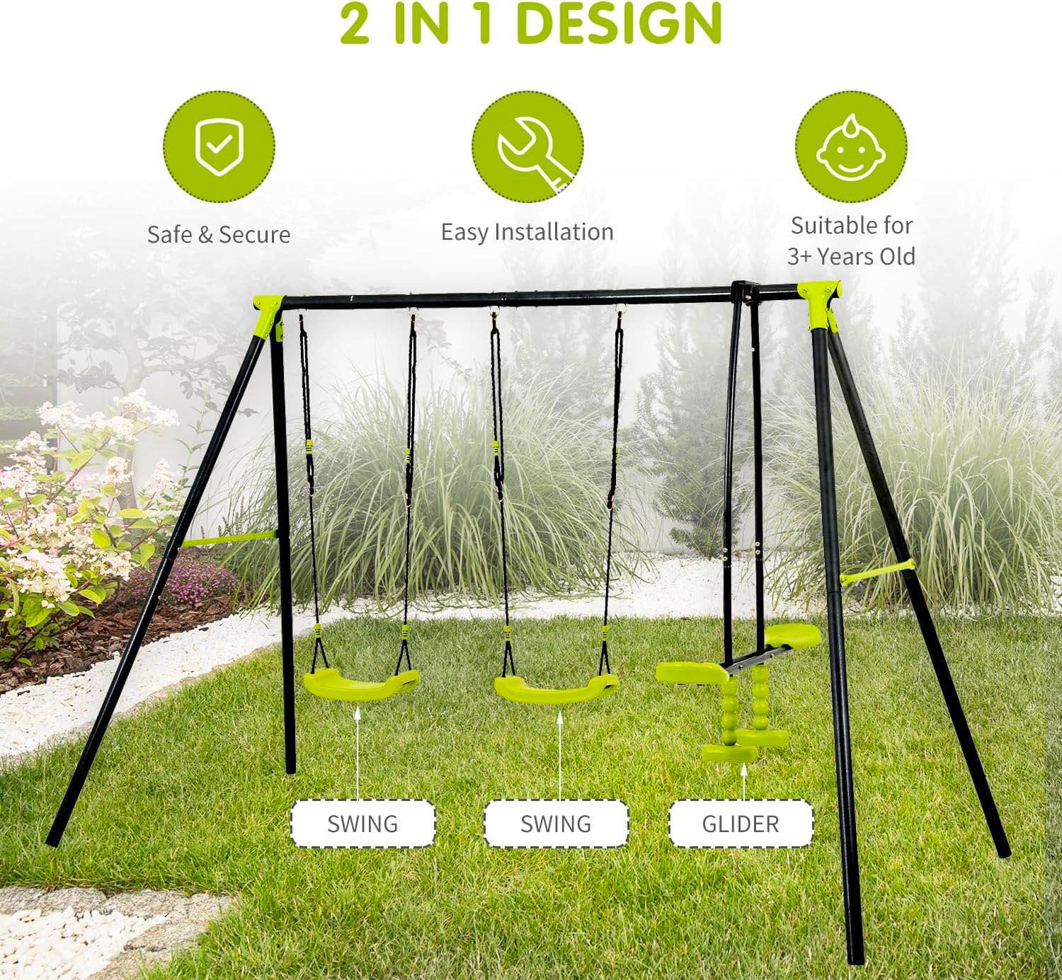 Streamdale Triple Children Swing Set 440Lbs For Outdoors