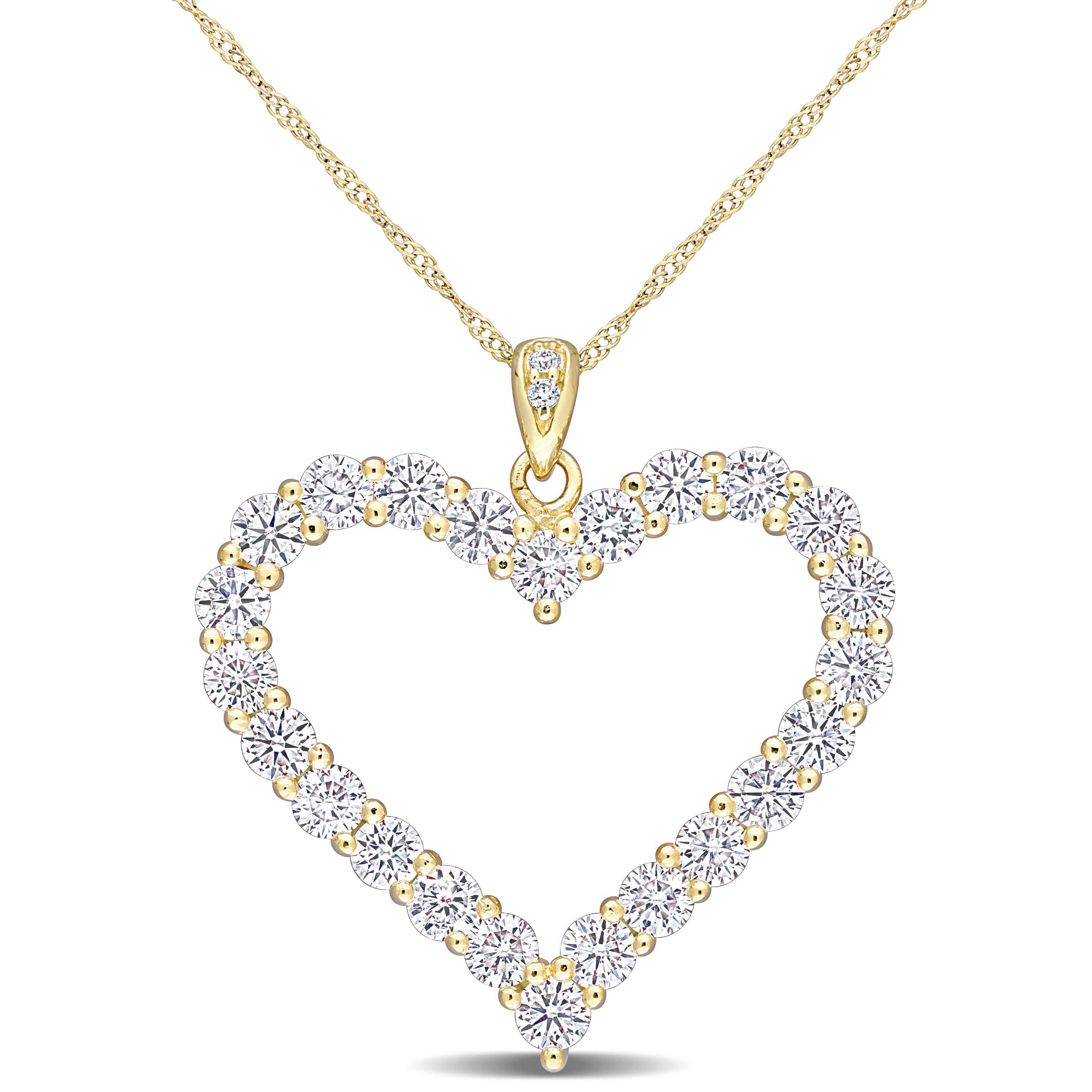 2 2/5 CT DEW Created Moissanite Heart Pendant with Chain in Yellow Plated Sterling Silver