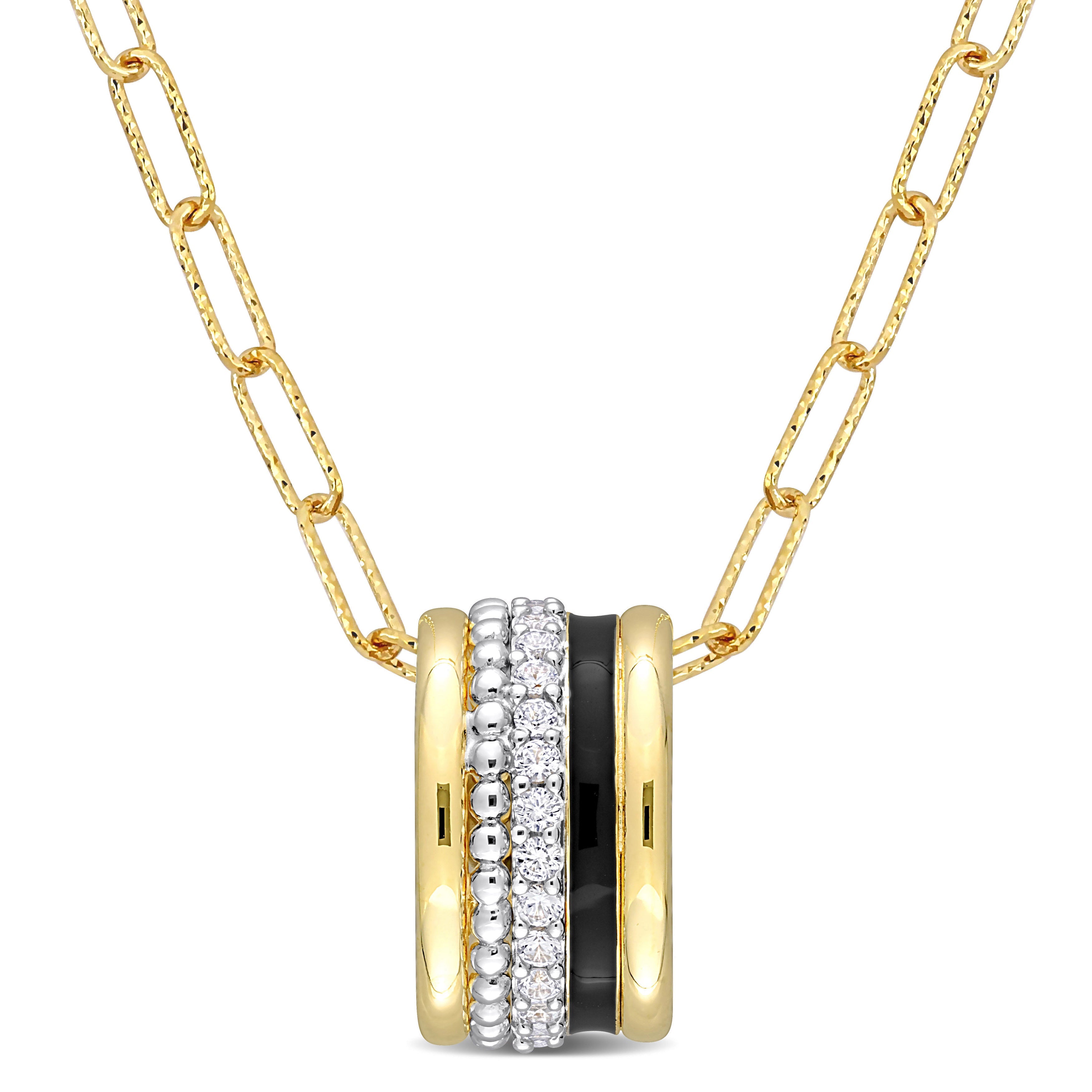 4/5 CT TGW Created White Sapphire  Multi-Textured Circular Pendant with Chain in Yellow Plated Sterling Silver