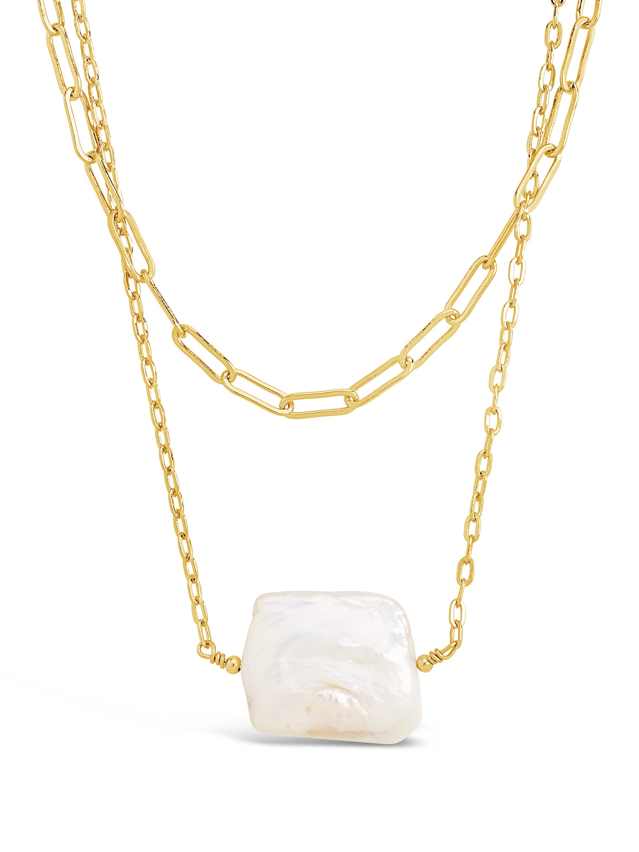 Chain Link and Pearl Layered Necklace