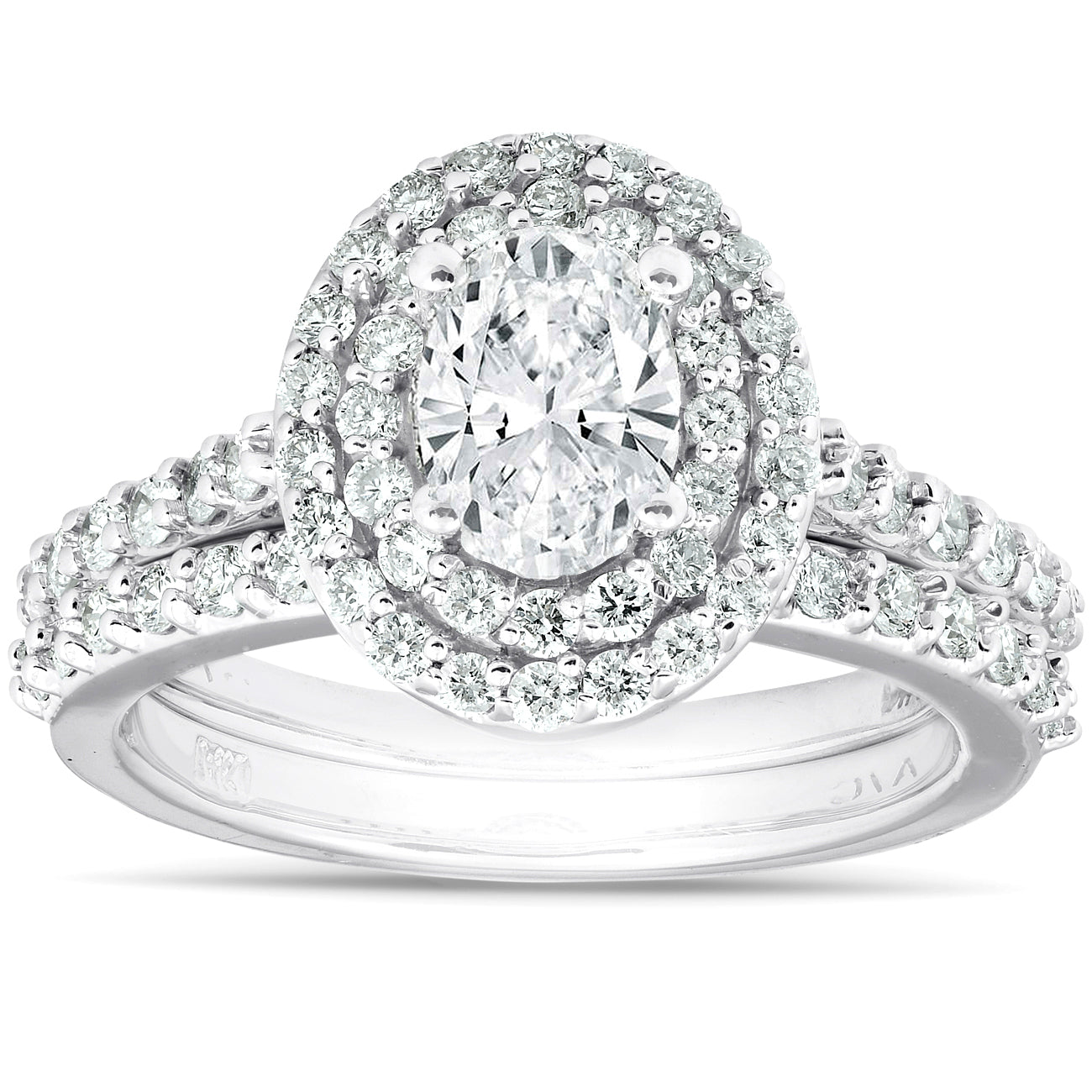 2Ct Oval Diamond Double Halo Engagement Wedding Ring Set 14k White Gold