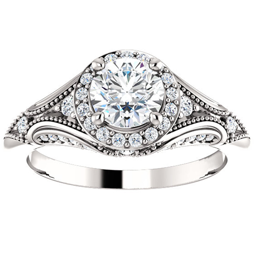 1ct Vintage Diamond Engagement Round Halo Ring 14k White Gold