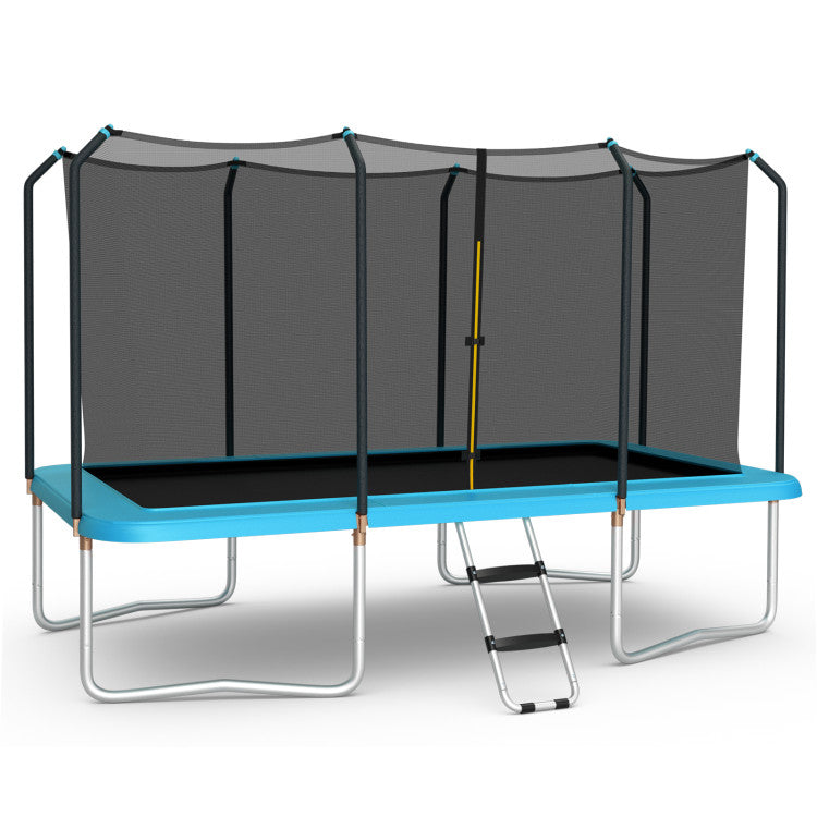 Hivvago 8 X 14 Feet Rectangular Recreational Trampoline With Safety Enclosure Net And Ladder-Blue