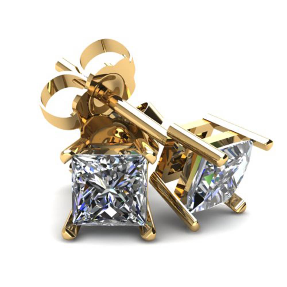 1.00Ct Princess Cut Diamond Studs 14K White Or Yellow Gold Basket Setting