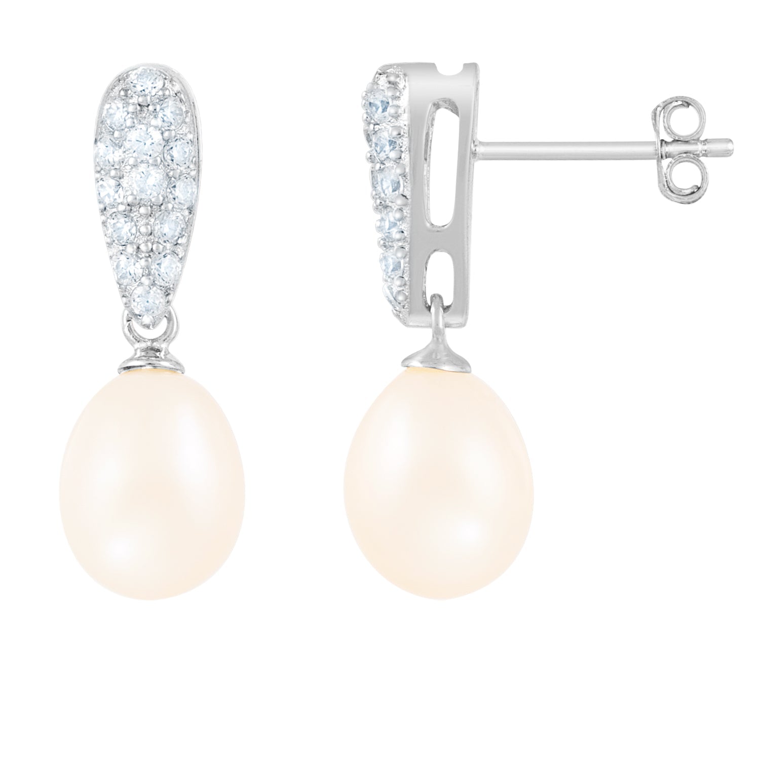 Fancy Sterling Silver Dangling 8-8.5mm Freshwater Pearl Earrings