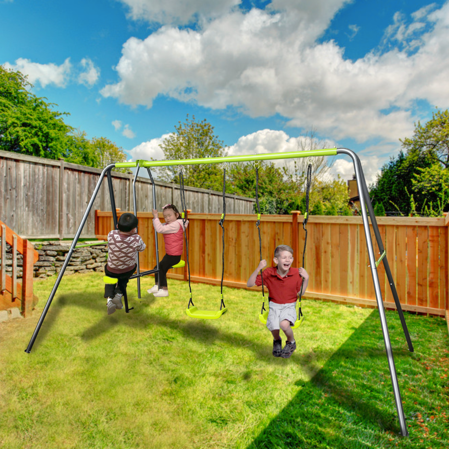Streamdale 4-Child Metal Swingset Face-to-Face Swing & 2 Swing Seats