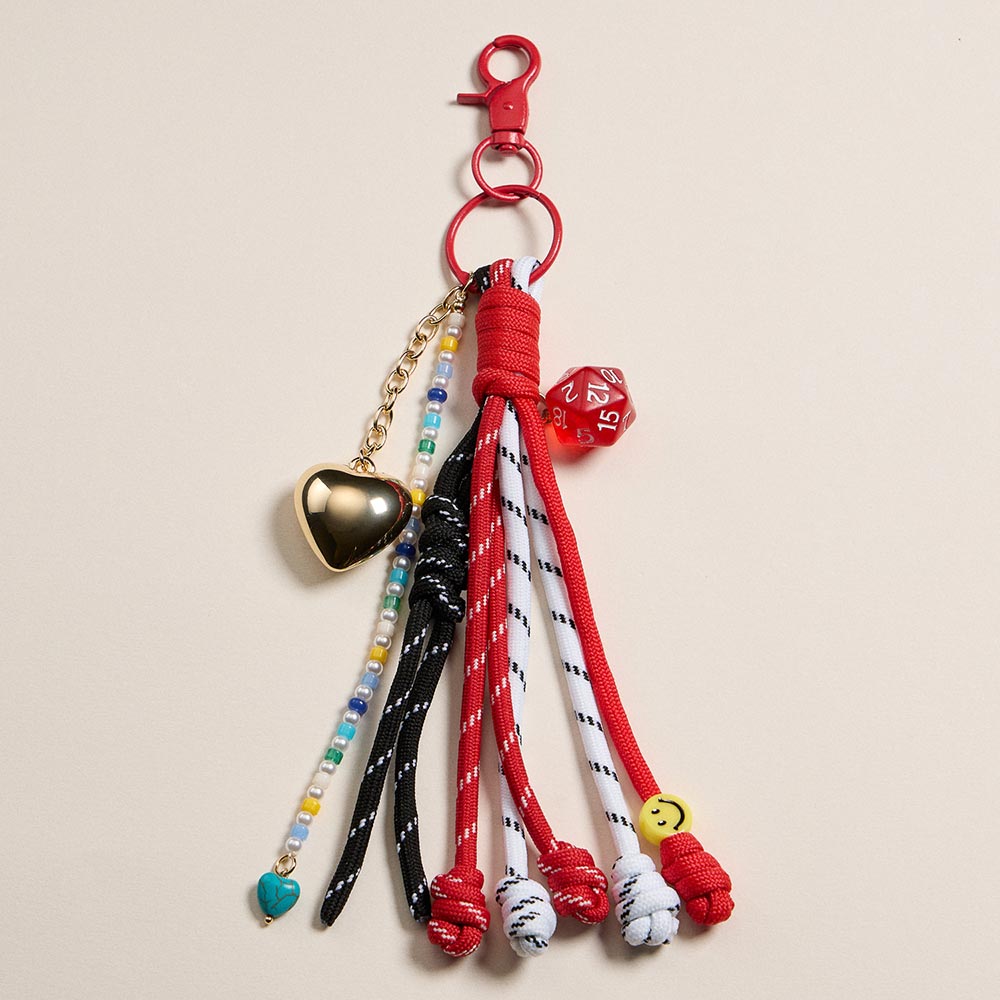 Eclectic Rope Seed Beaded Heart Dice Charm Keychain / Bag Charm