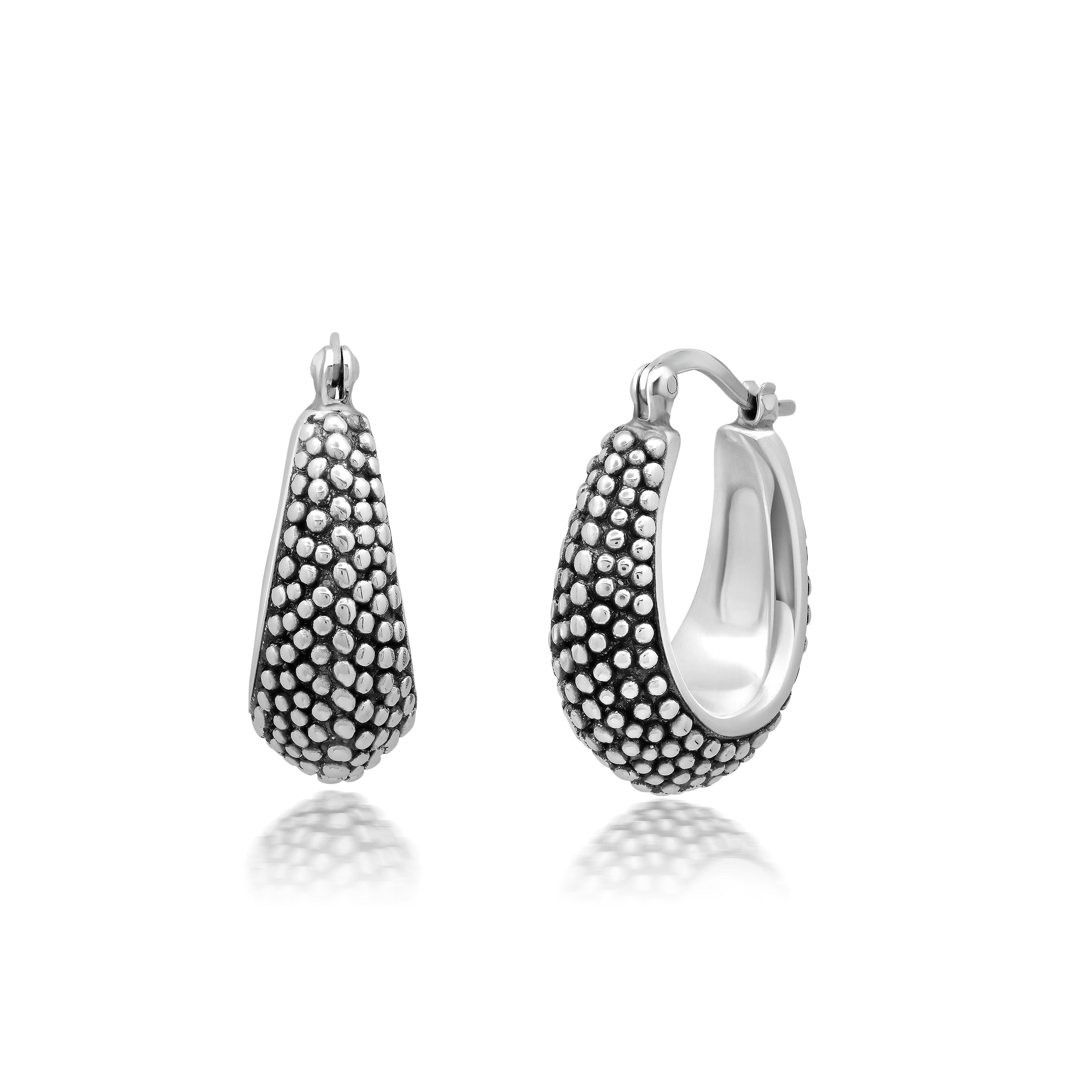 Sterling Silver Oval Finely Beaded Hoop Earrings