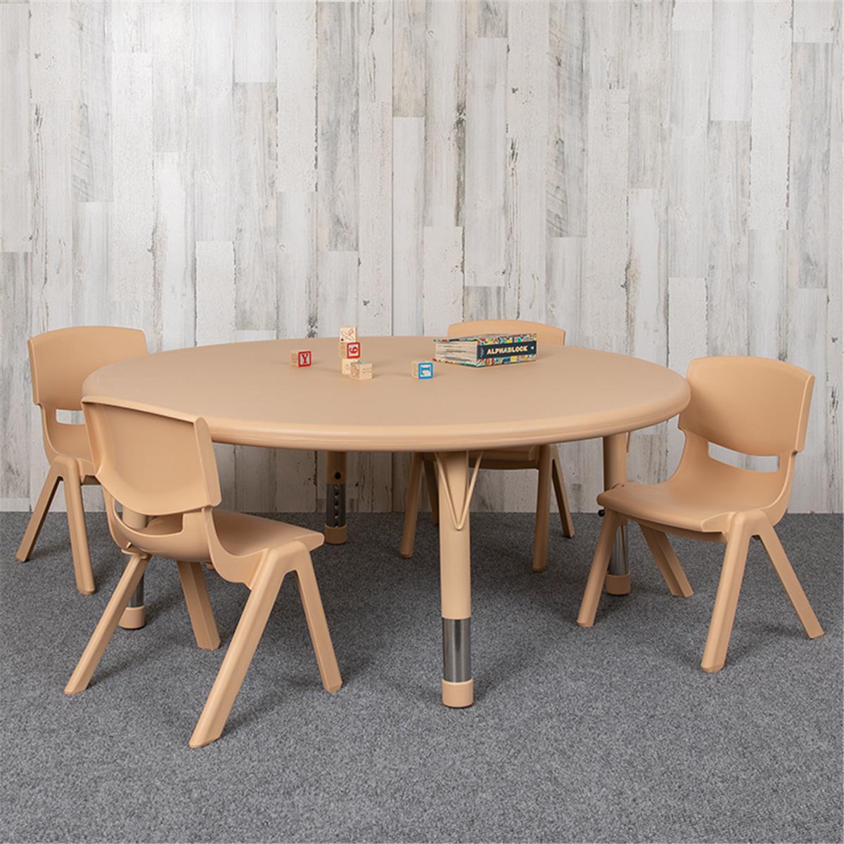 Flash Furniture  45 in. Round Plastic Height Adjustable Activity Table Set with 4 Chairs, Natural Color