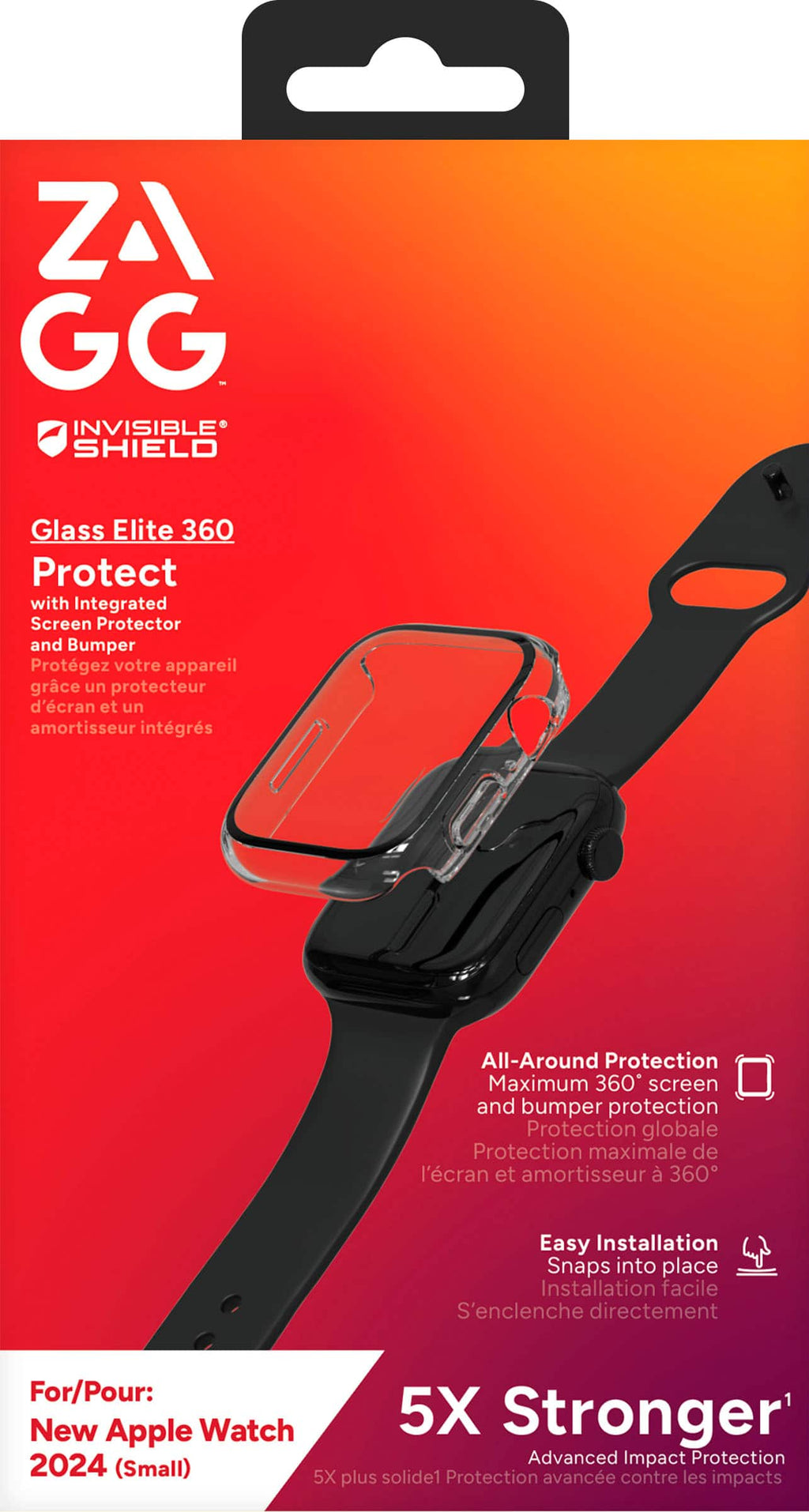 ZAGG - InvisibleShield Glass Elite 360 Integrated Bumper + Screen Protection for Apple Watch Series 11/10 Small - Clear
