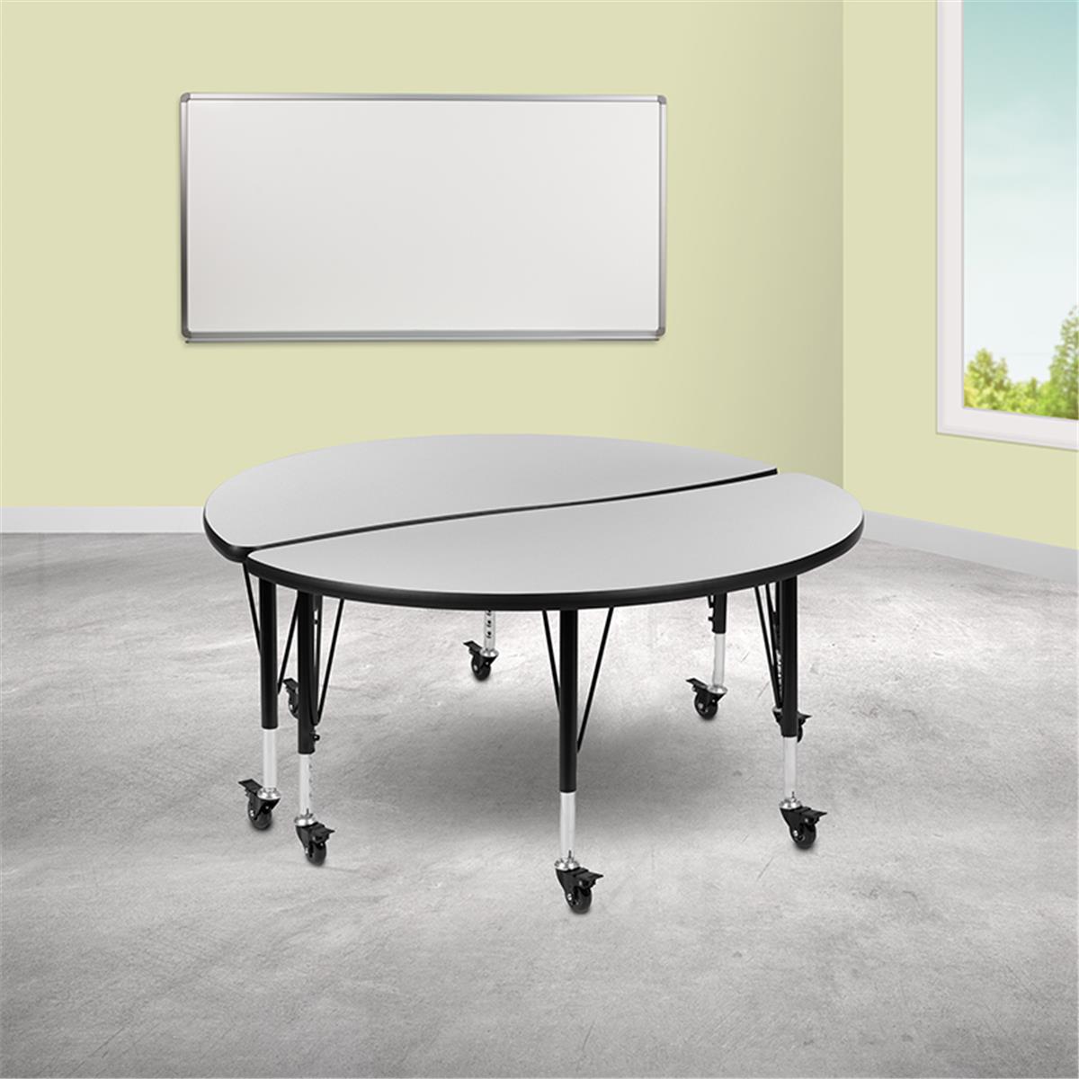 Flash Furniture  47.5 in. Mobile Circle Wave Flexible Thermal Laminate Kids Adjustable Activity Table Set, Gray - 2 Piece
