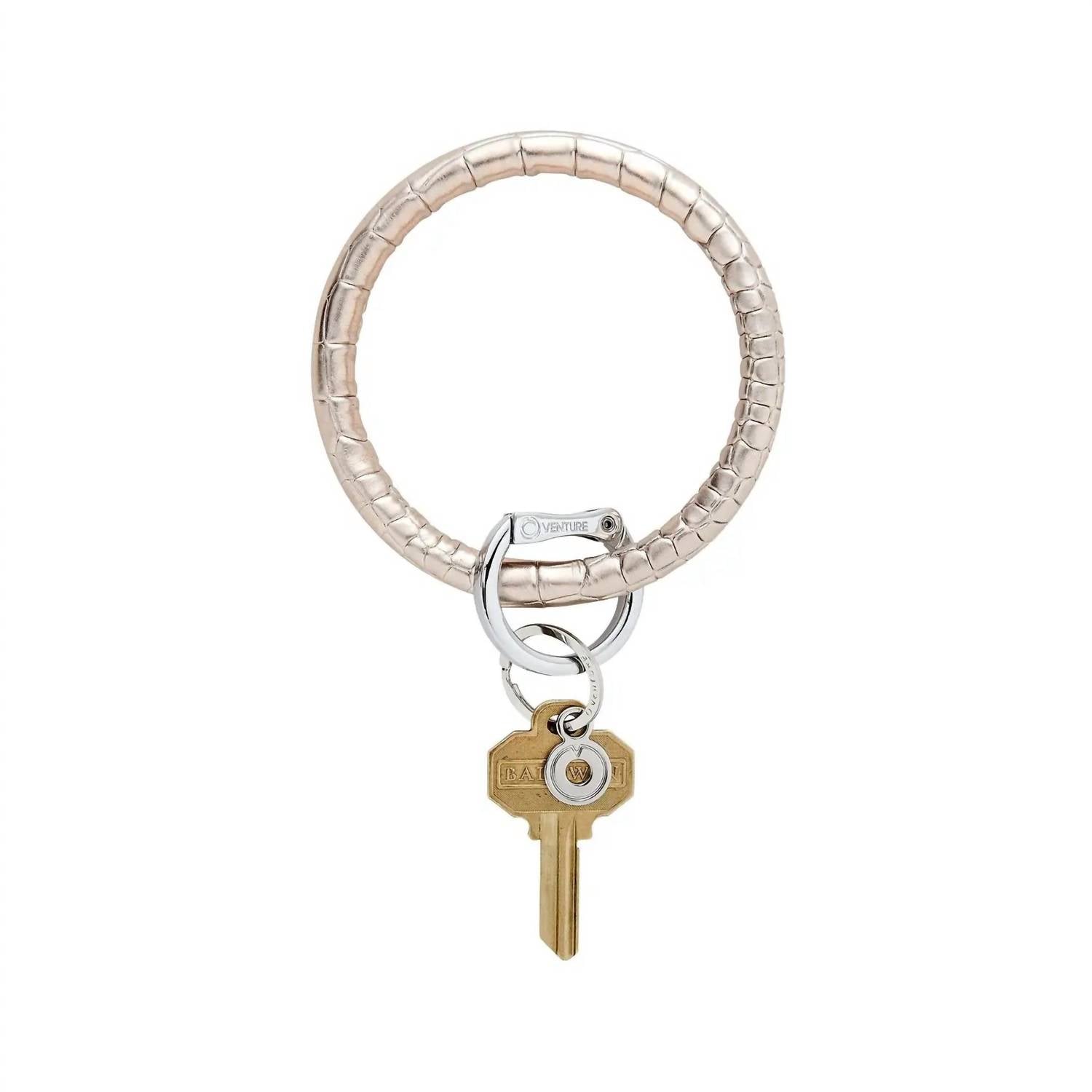 Leather Big O Key Ring In Champagne Croc