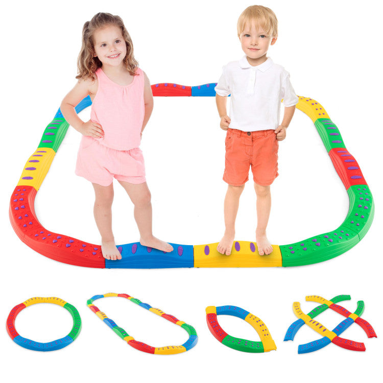 Colorful Kids Wavy Balance Beam with Textured Surface and Non-slip Foot Pads-Blue & Orange