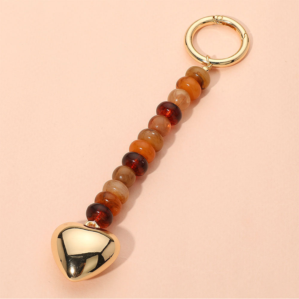 Metal Heart Tip Pointed Colorful Resin Round Beaded Bag Charm / Keychain