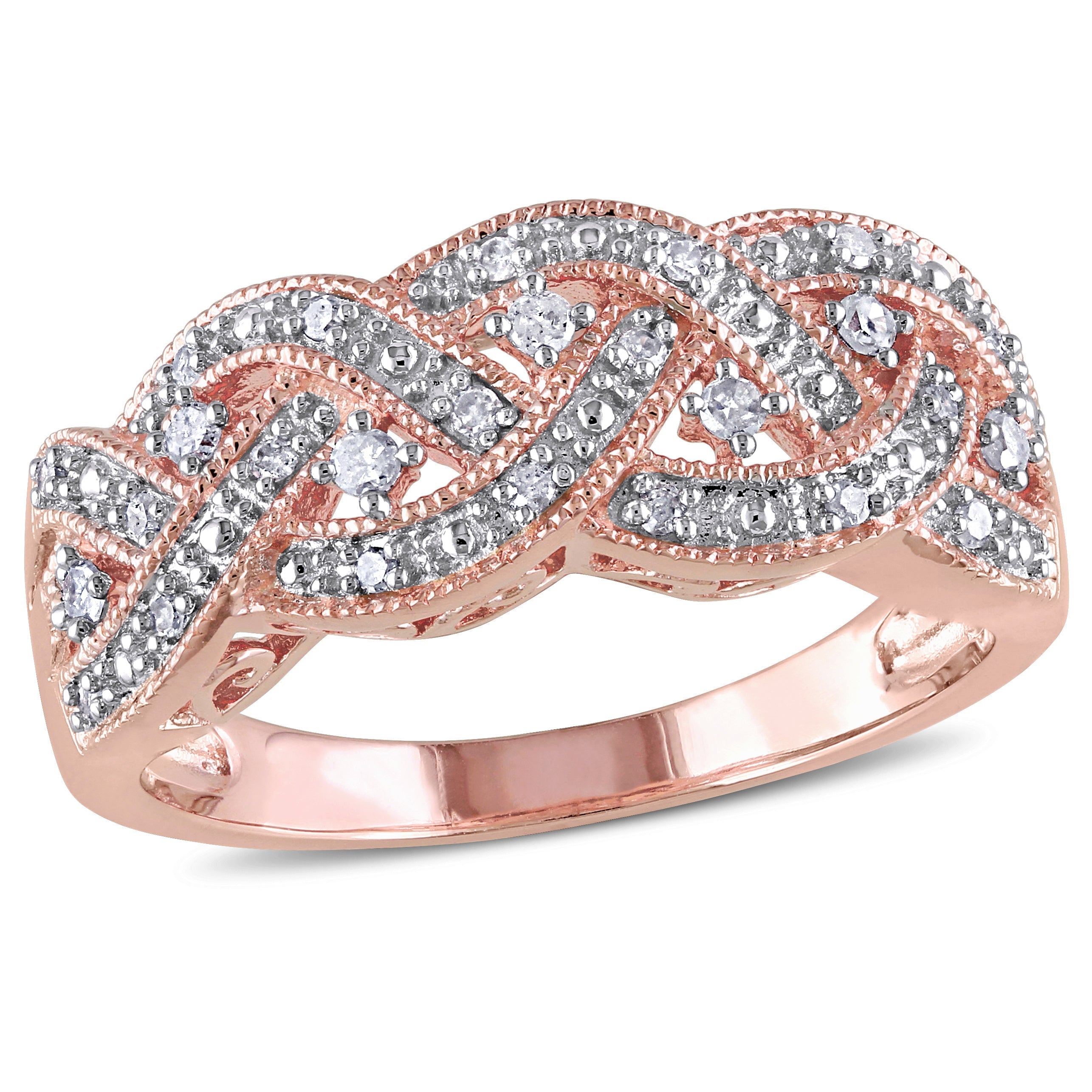1/8 CT TW Diamond Braided Ring in Rose Plated Sterling Silver