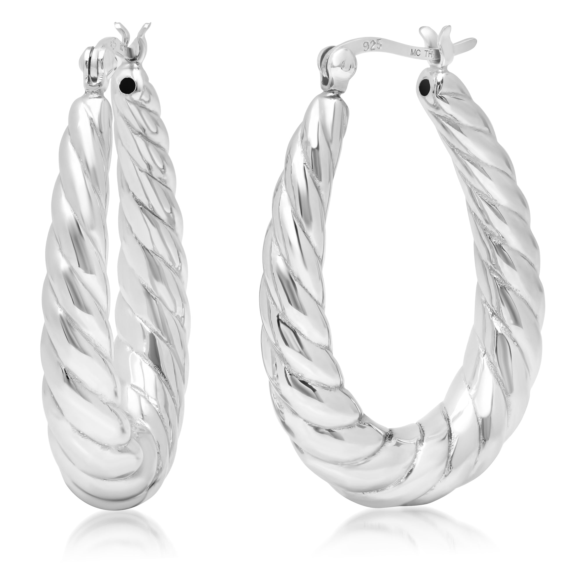 Sterling Silver Rope Texture Oval Hoop Earrings