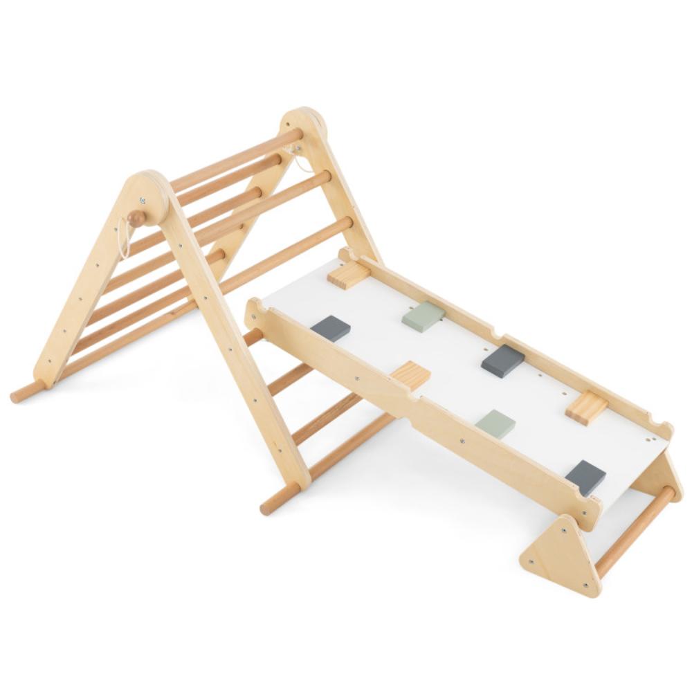 Hivvago 3-in-1 Pikler Triangle Climbing Set Kids Foldable Montessori Toys with Ramp-Natural