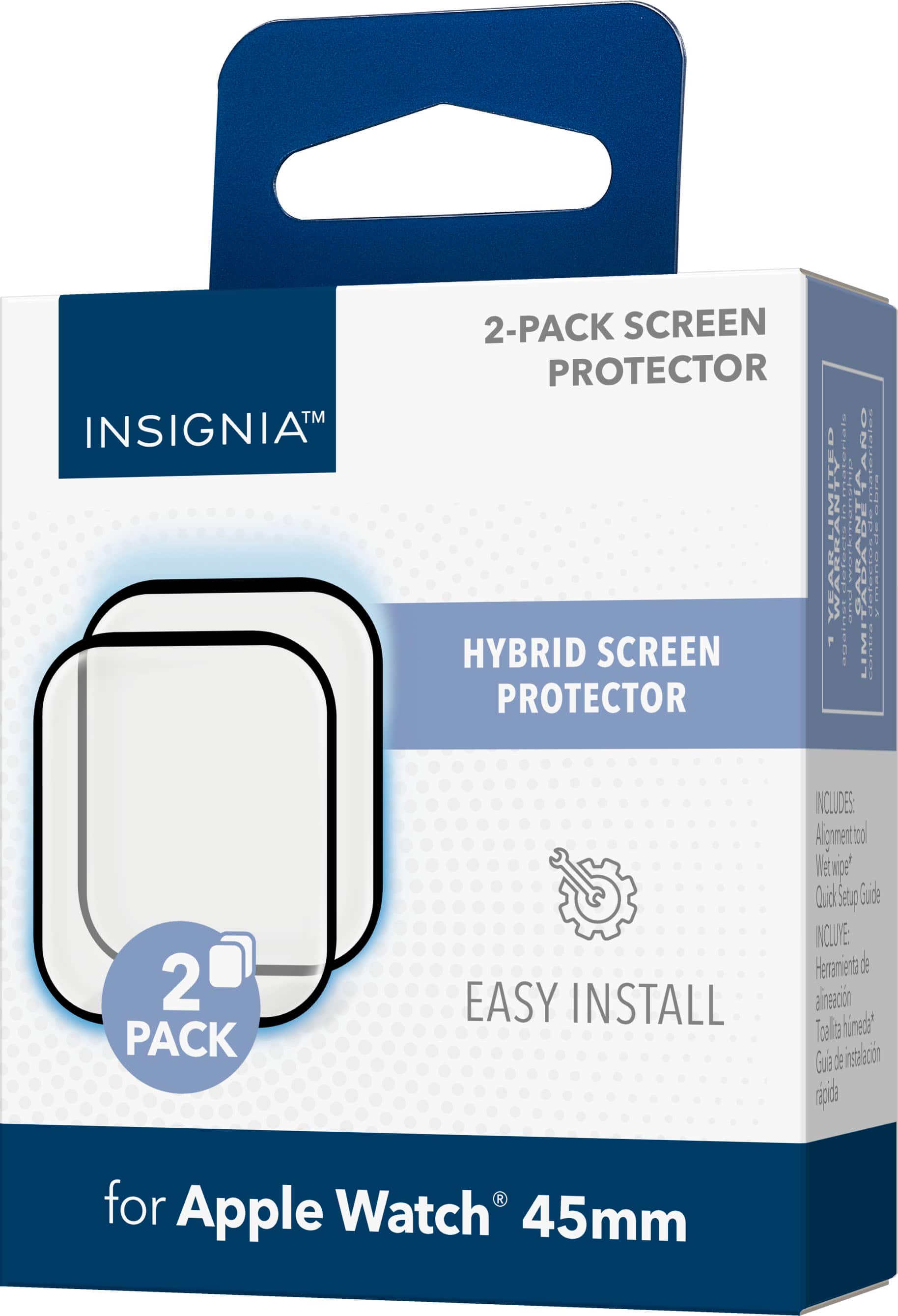 Insignia™ - Hybrid Glass Screen Protectors for Apple Watch 45mm (2-Pack) - Clear