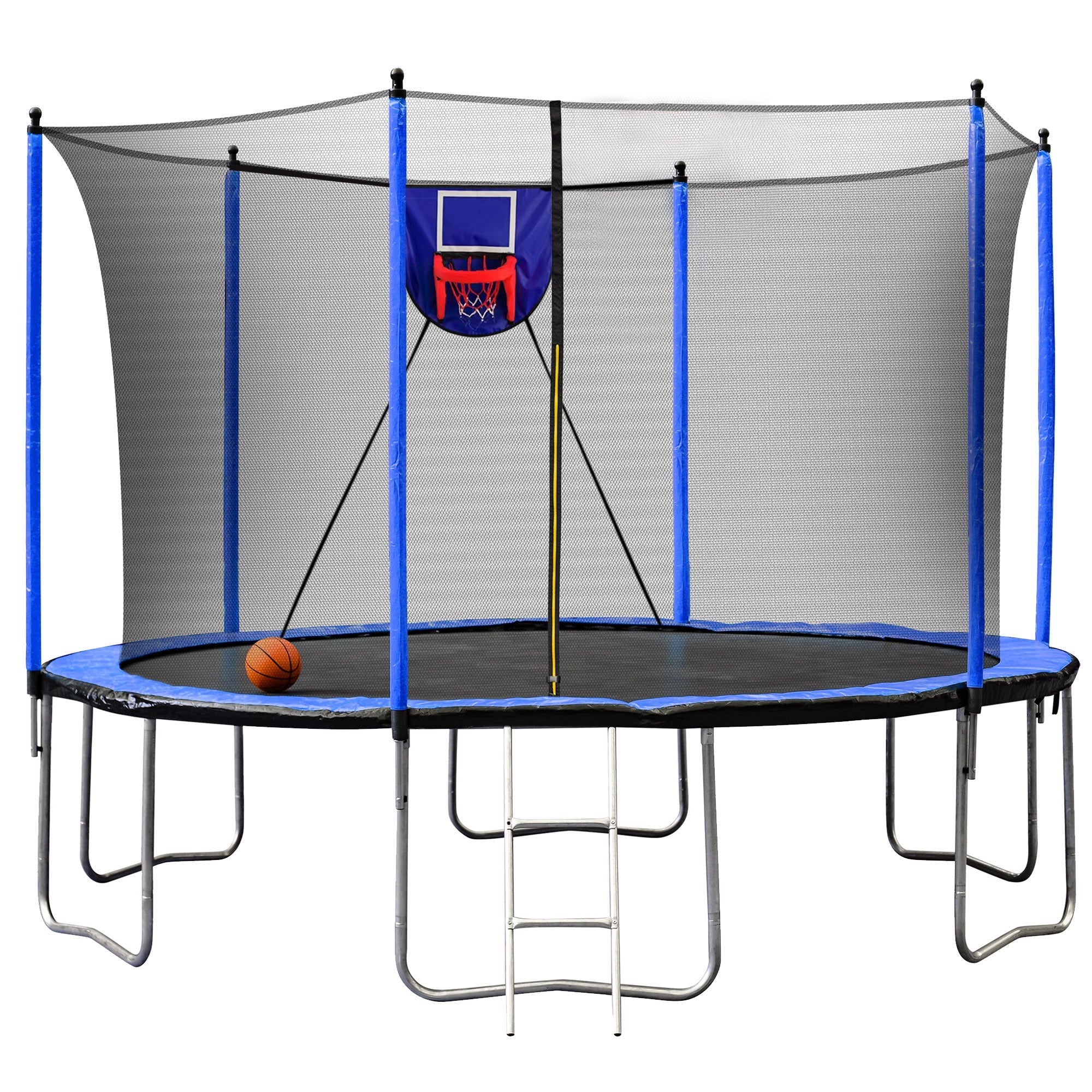 Streamdale 15FT Trampoline with Basketball Hoop Inflator and Ladder, 6pcs extra safety net pole sleeves- Blue