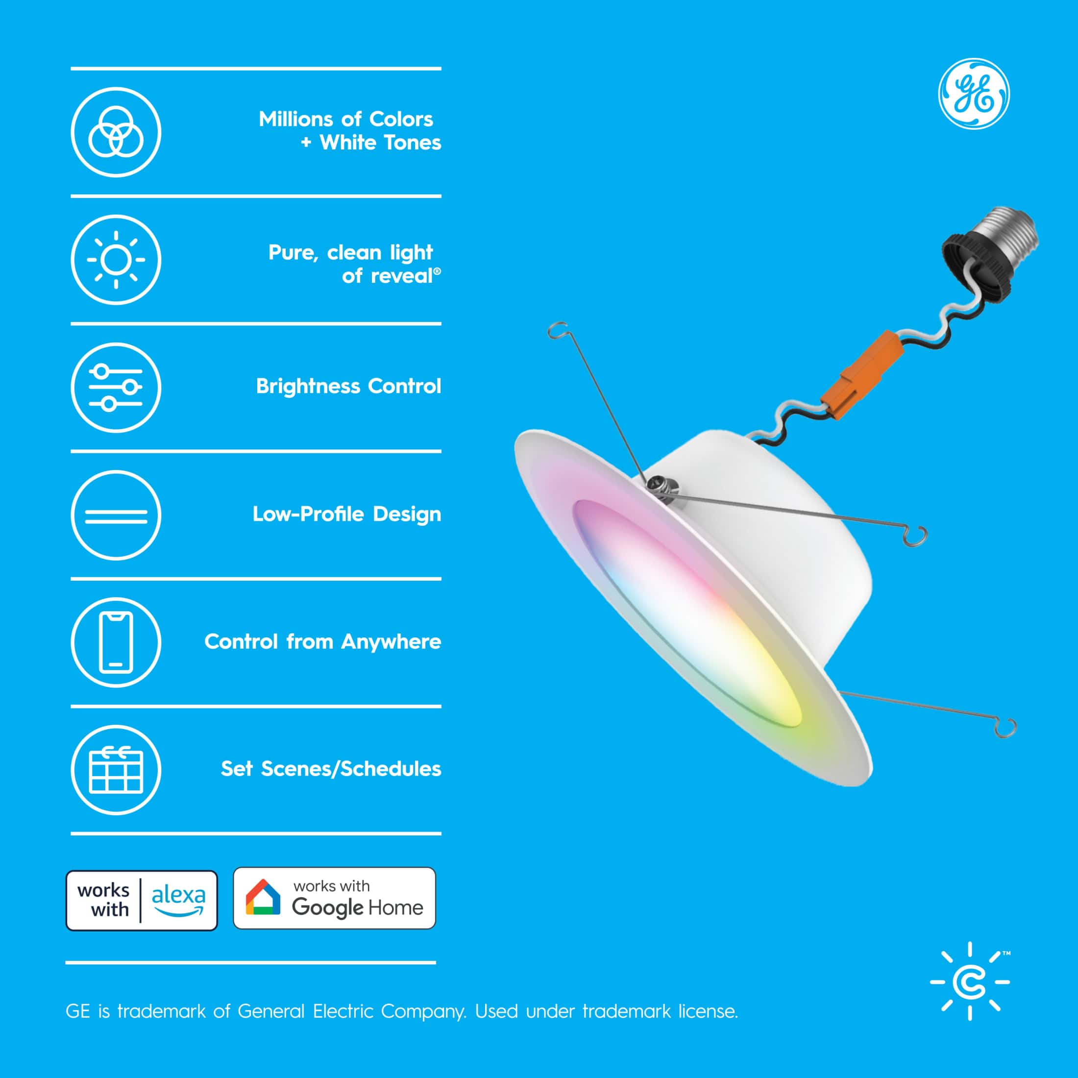 Cync - Reveal Smart LED Recessed Downlights, Color Changing, 6in, 2pk - Full Color