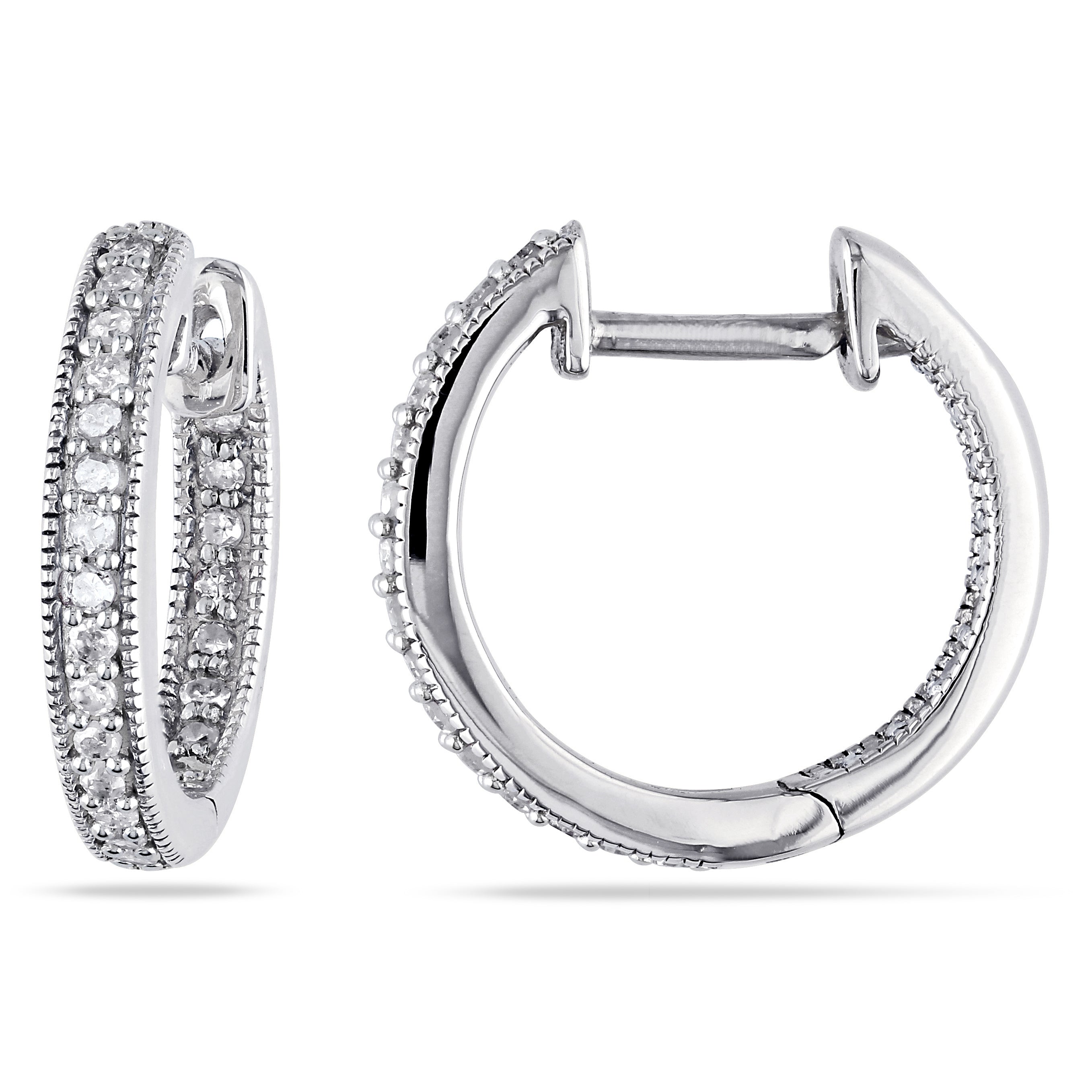1/4 CT TW Inside Outside Diamond Hoop Earrings in 14K White Gold