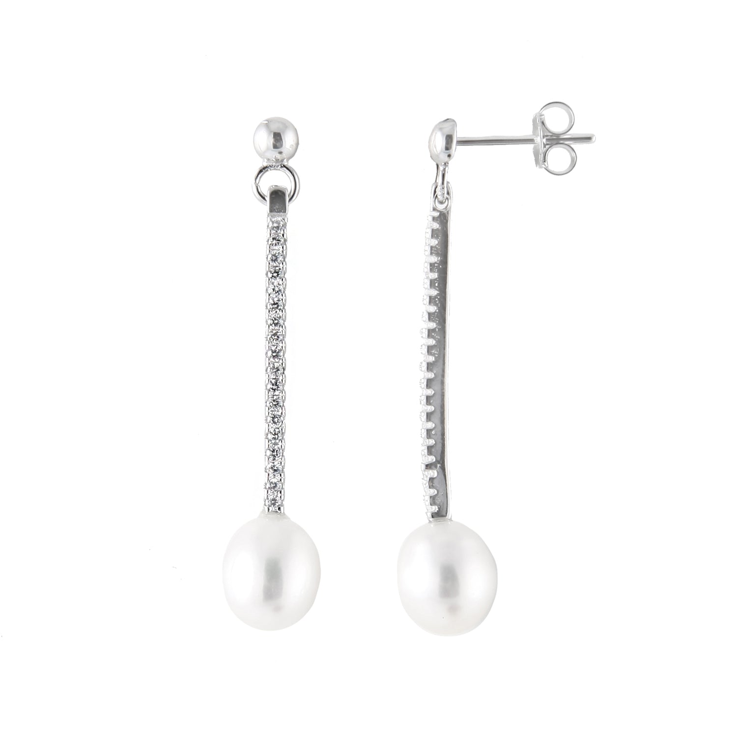 Dangling Sterling Silver 7.5-8mm Freshwater Pearl Earrings