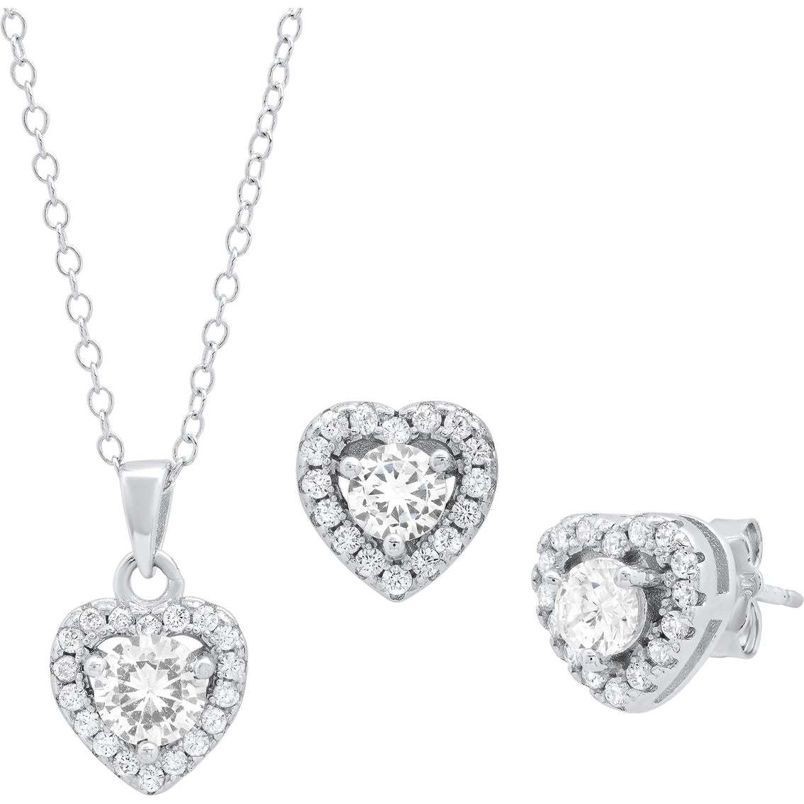 Sterling Silver Cubic Zirconia Heart 4mm Earrings and 5mm Pendant Set